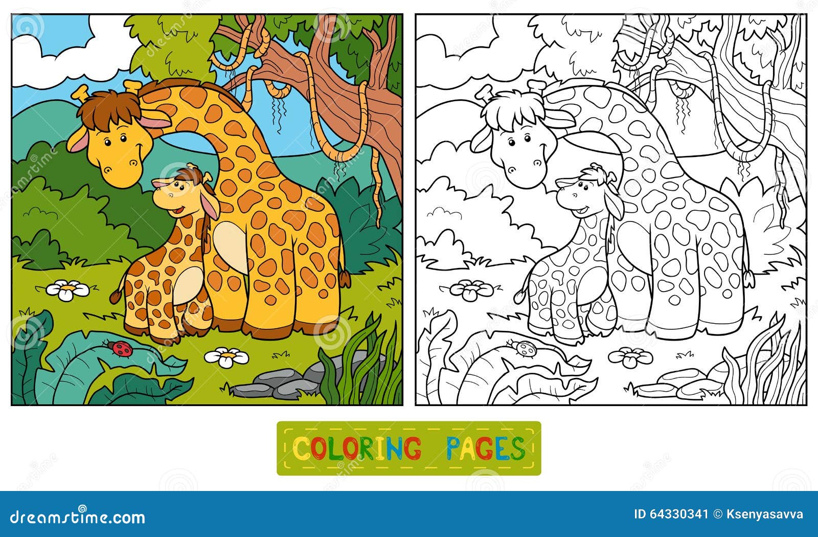 Coloring Book for Children (two Giraffes) Stock Vector - Illustration