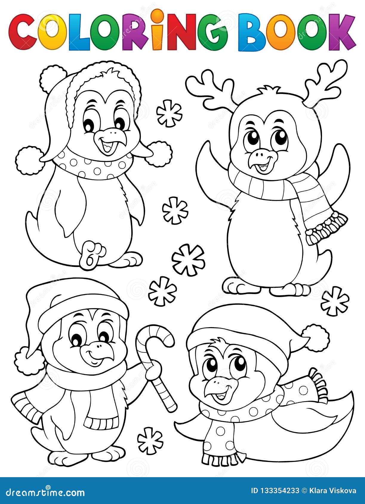 Coloring Book Christmas Penguins 2 Stock Vector - Illustration of
