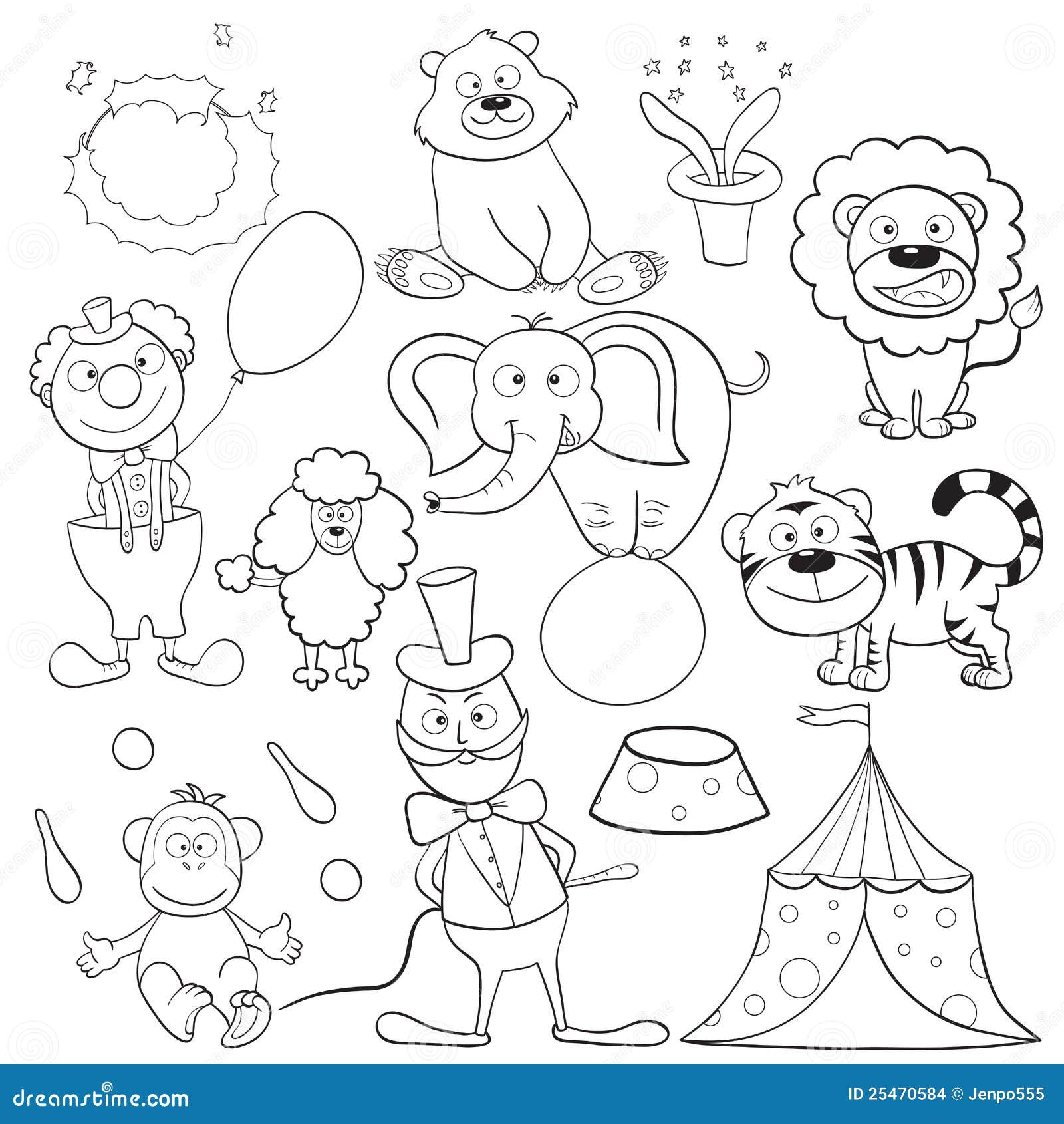 Black Outlined Lined Drawing of Circus Animals for Childrens Coloring Books  · Creative Fabrica