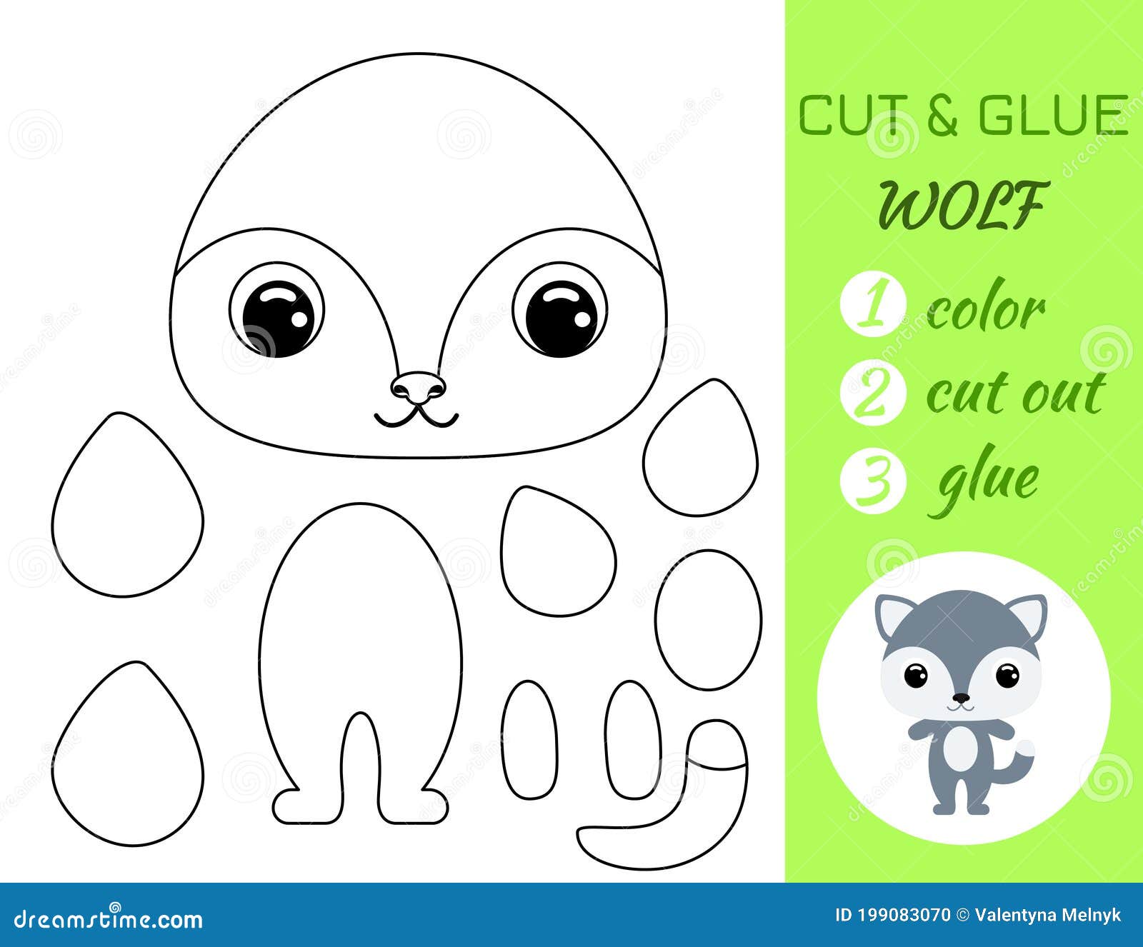 Coloring Book Cut and Glue Baby Wolf. Educational Paper Game for ...