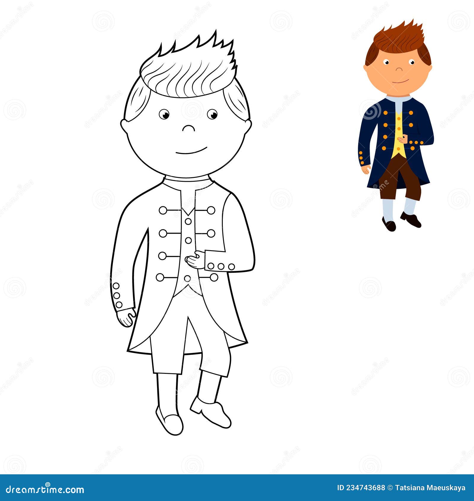 Coloring Book, Cute Prince, Boy in Fancy Dress. Vector Illustration ...
