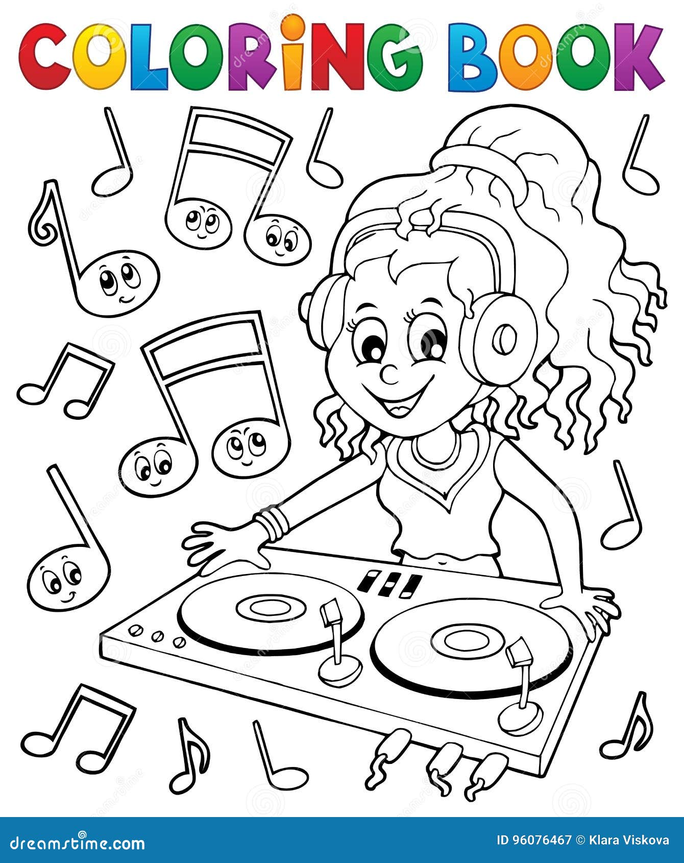 Coloring book DJ girl stock vector. Illustration of music - 96076467