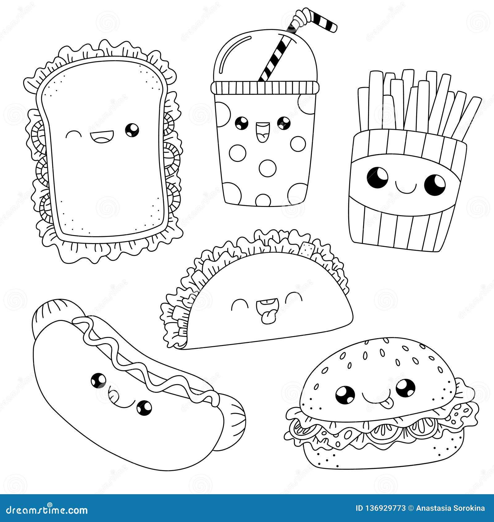 kawaii food coloring pages