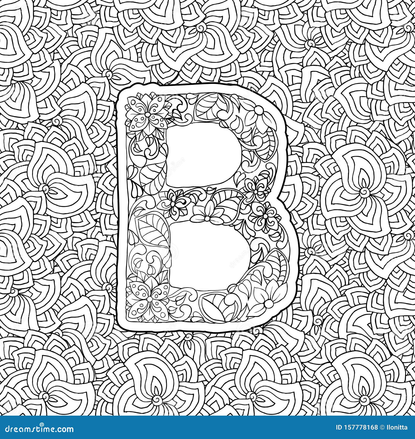 Coloring Book Ornamental Alphabet Letter B Font Stock Vector ...
