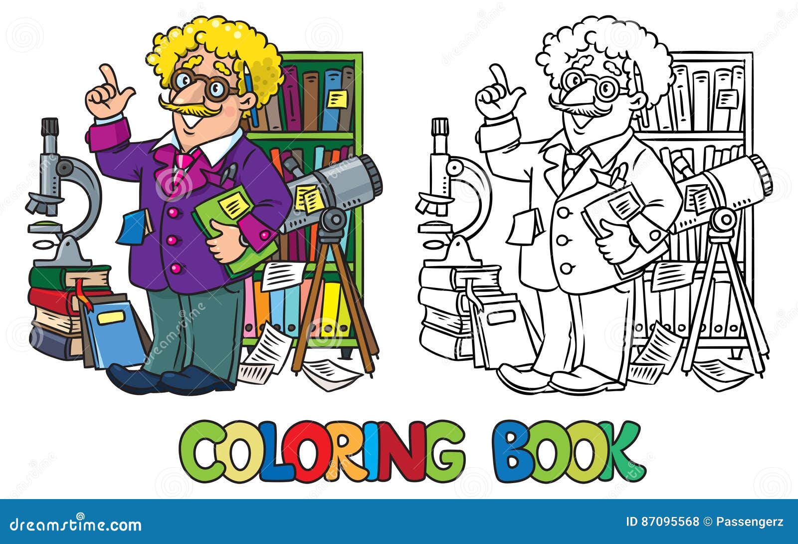 coloring book of funny scientist or inventor