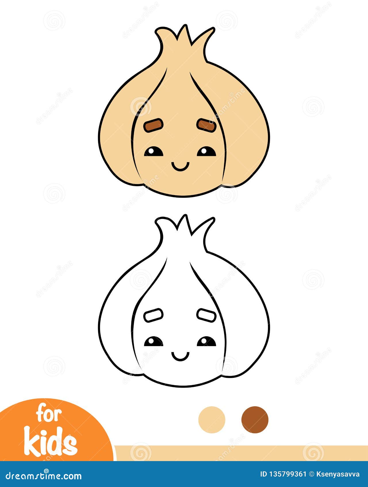 Coloring Book, Garlic with a Cute Face Stock Vector Illustration of