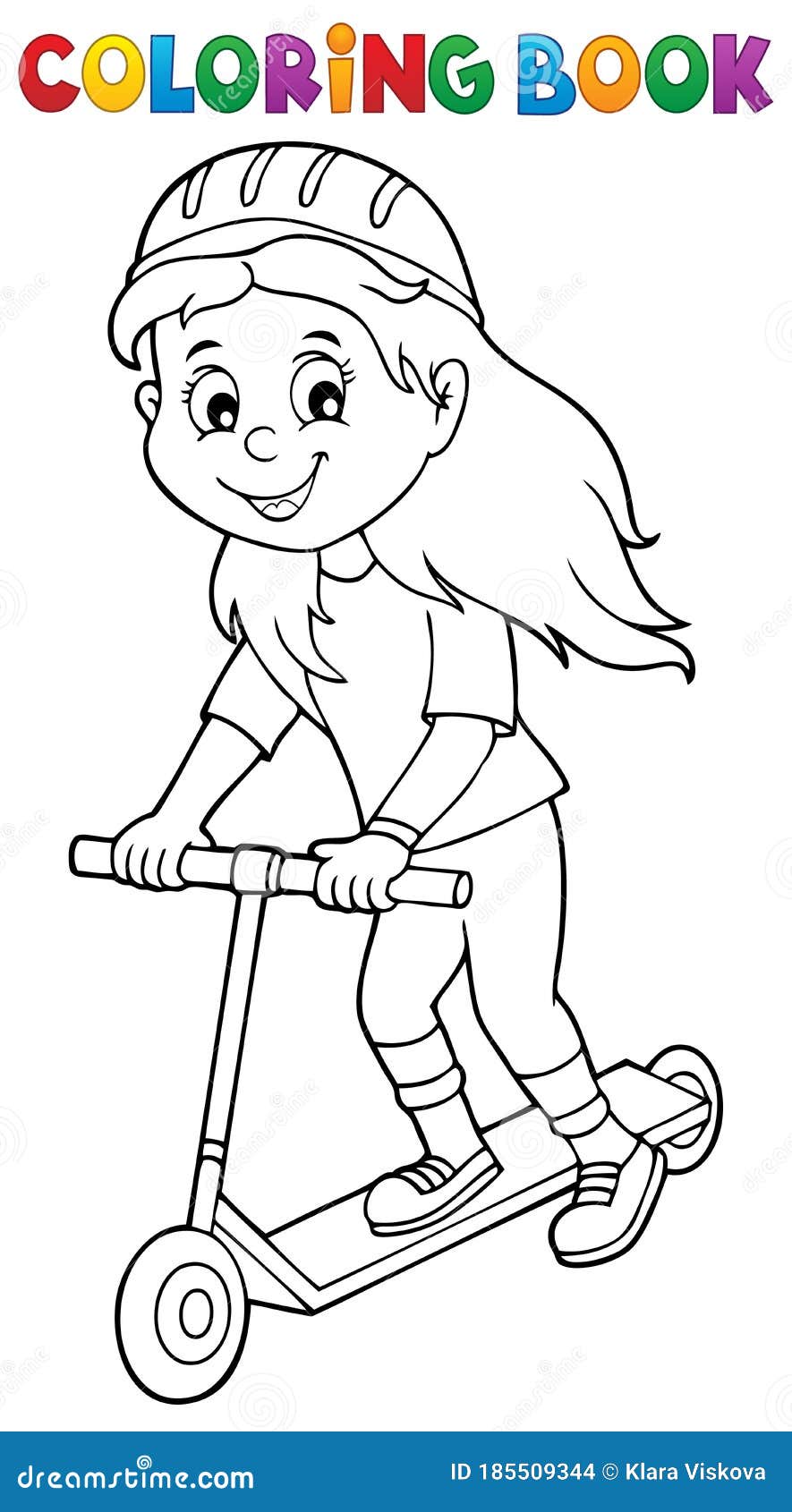 Download Coloring Book Girl On Kick Scooter Theme 1 Stock Vector - Illustration of protection, safety ...