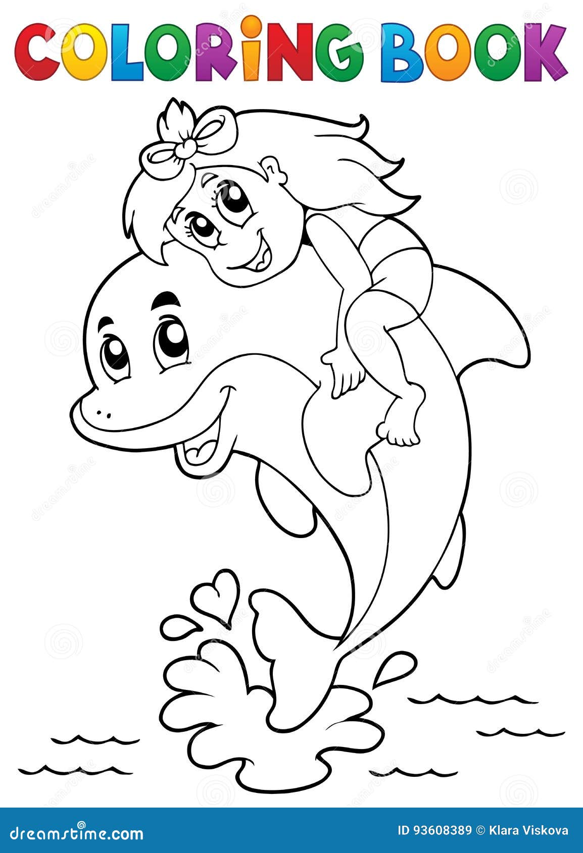 Coloring Book Girl Sitting on Dolphin Stock Vector - Illustration of book, animal: 93608389