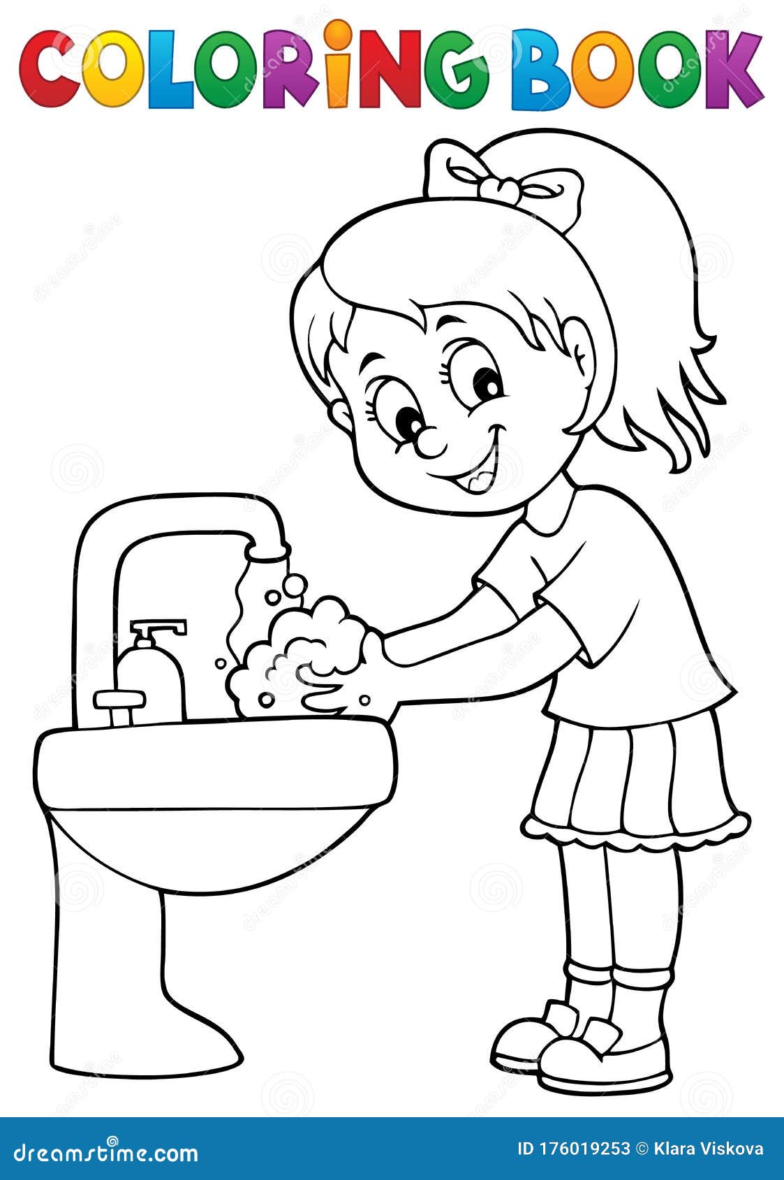 Coloring Book Girl Washing Hands Theme 1 Stock Vector - Illustration of ...
