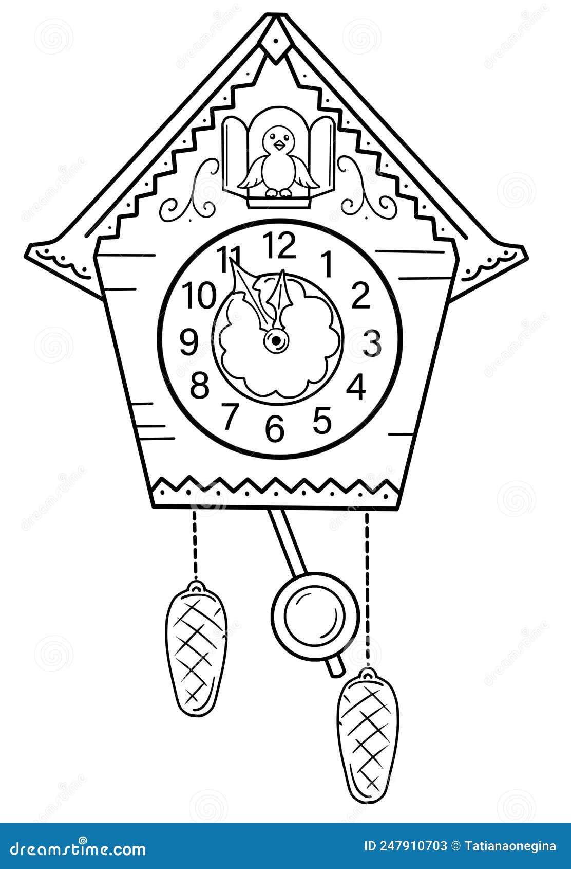 Coloring Book Illustration with Cuckoo-clock Stock Illustration ...