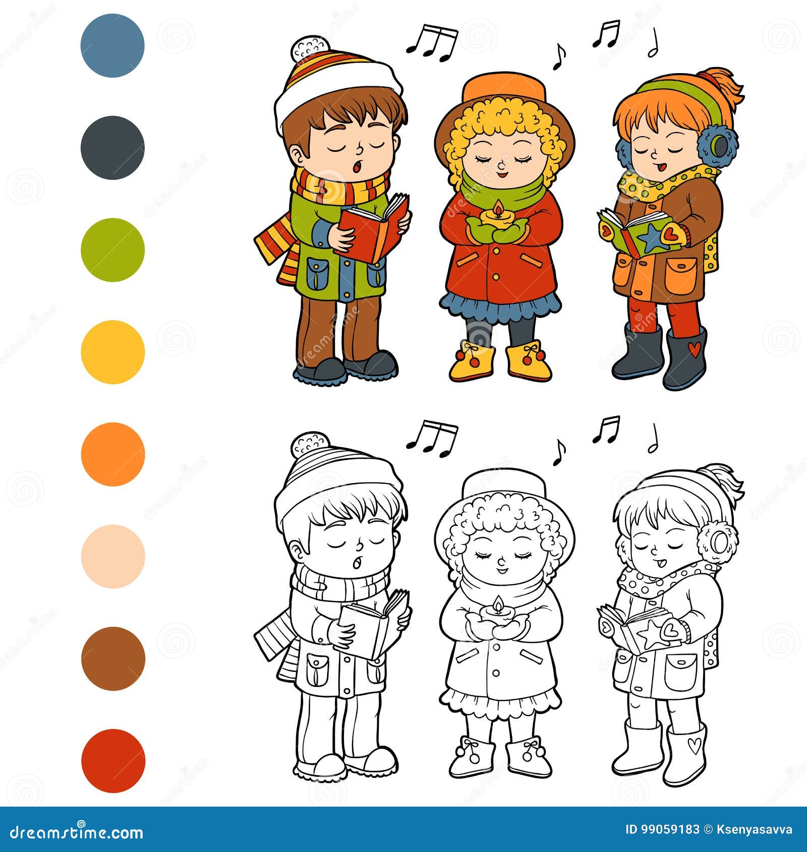 Coloring Book, Kids Christmas Choir Stock Vector - Illustration of