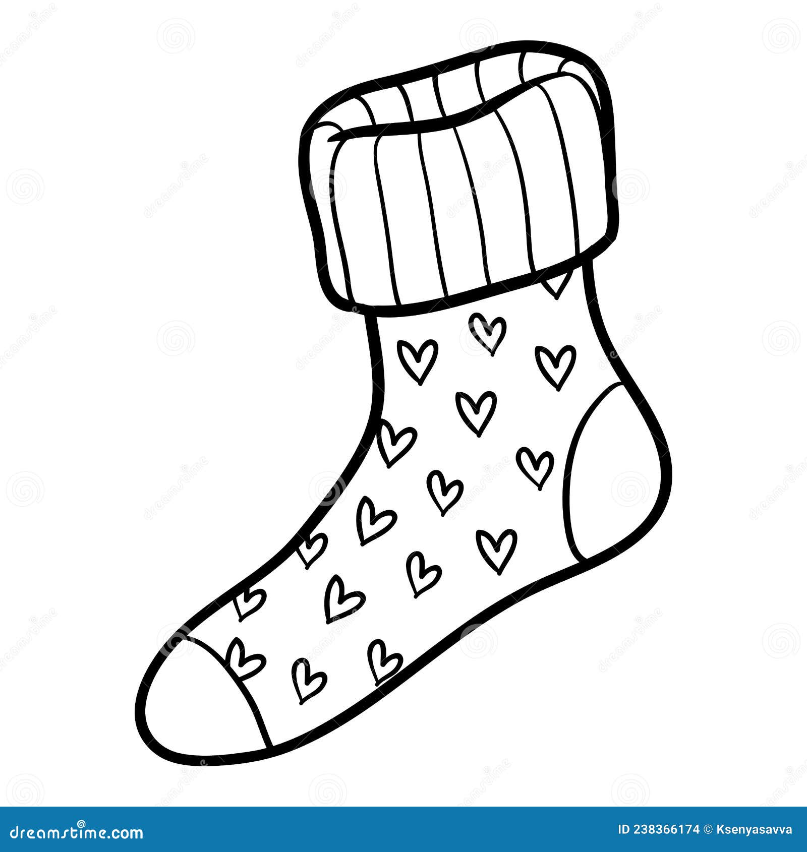 Coloring Book for Kids, Sock with Hearts Pattern Stock Vector ...