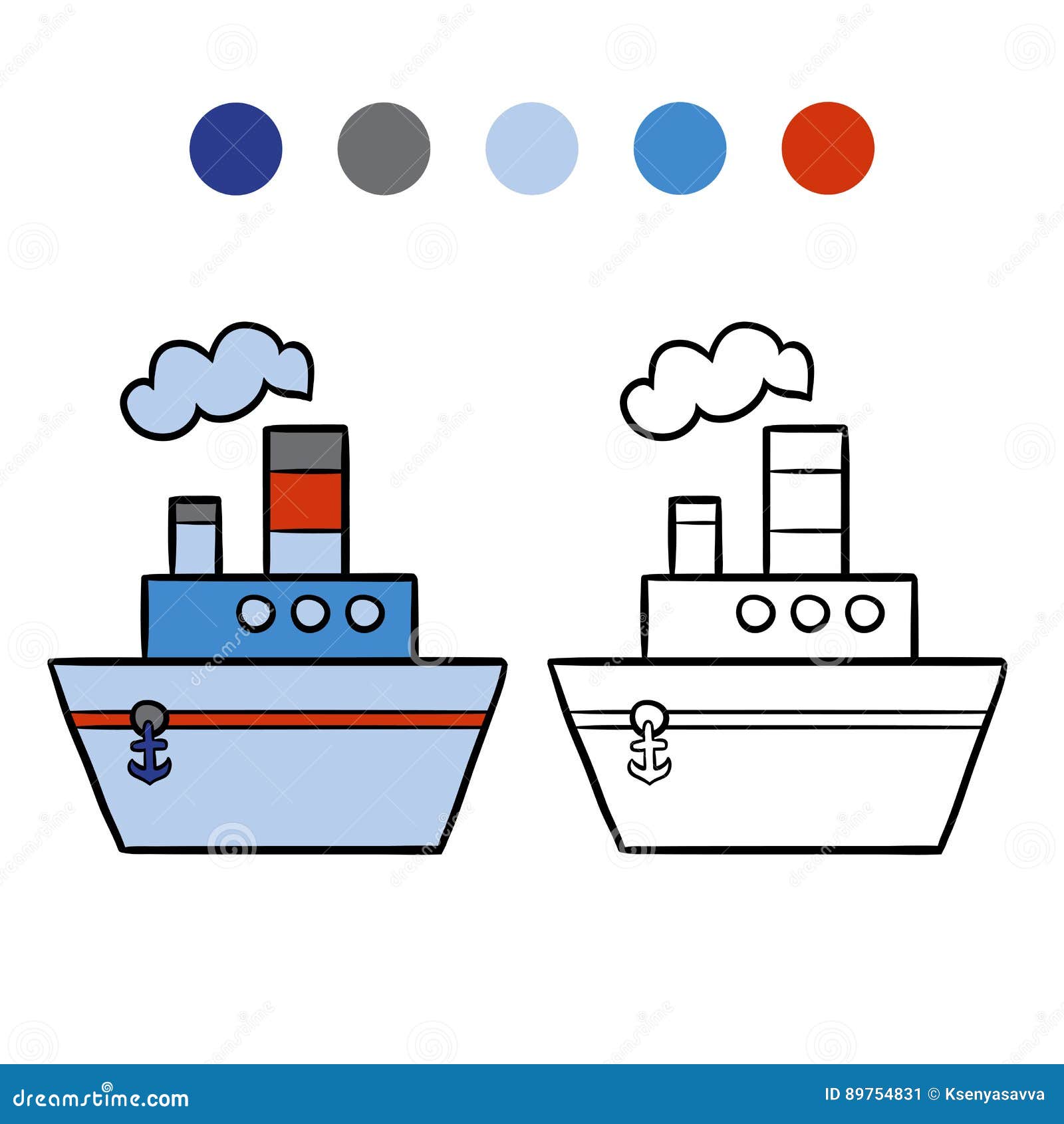 coloring book for kids, steamship