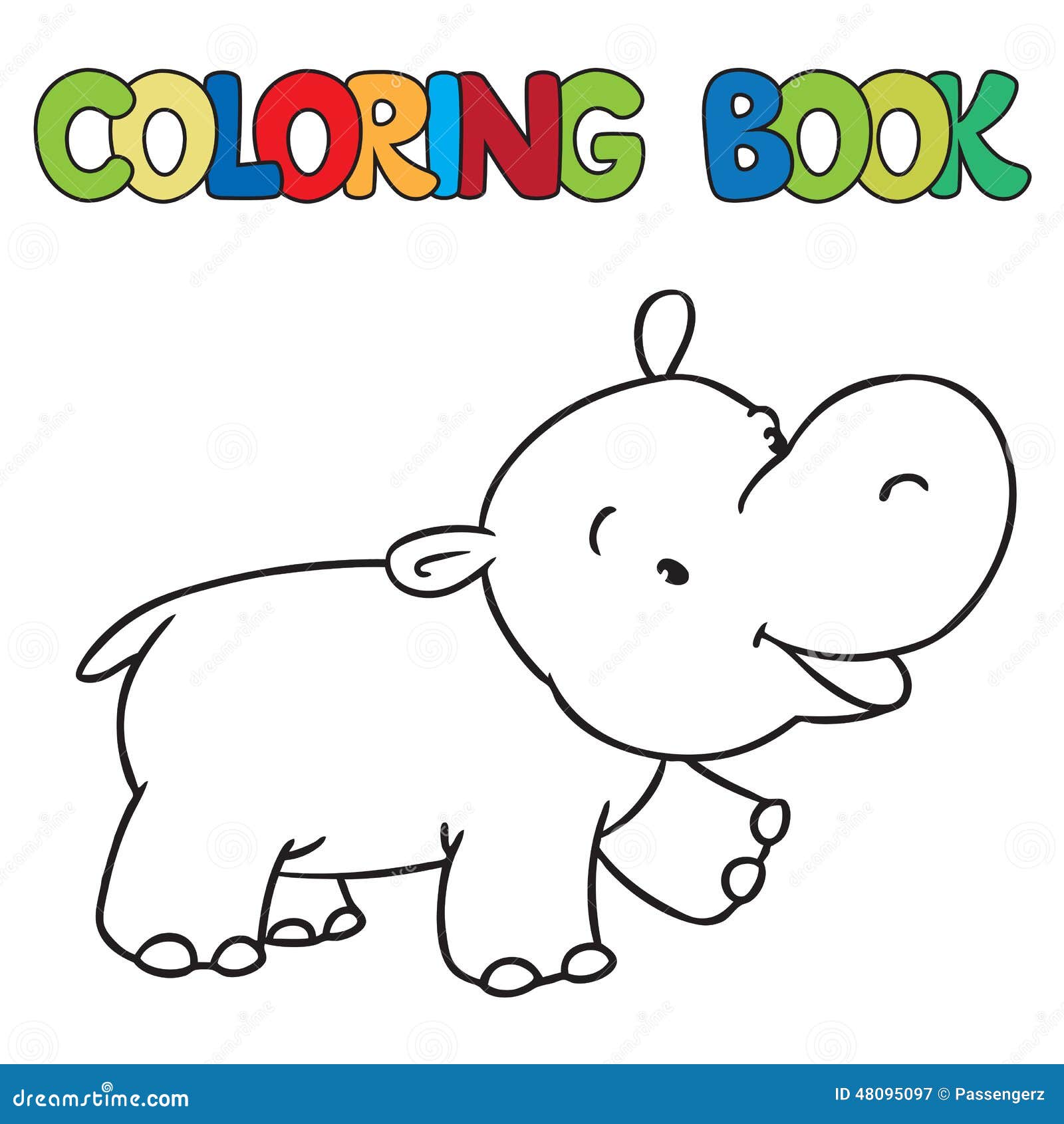 Coloring Book of Little Funny Hippo Stock Illustration - Illustration