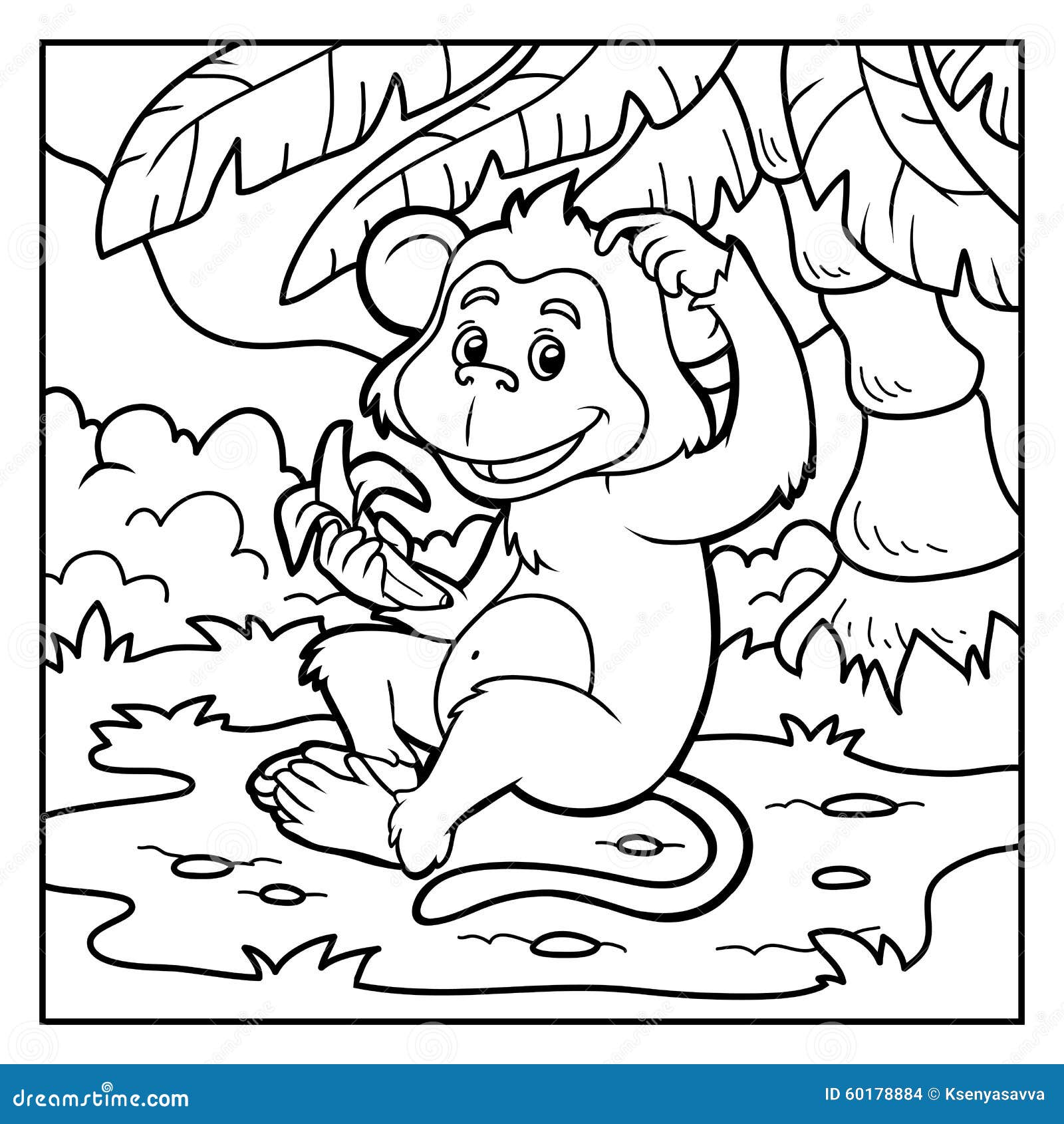 Coloring Book: Little Monkey With A Banana Stock Vector - Illustration