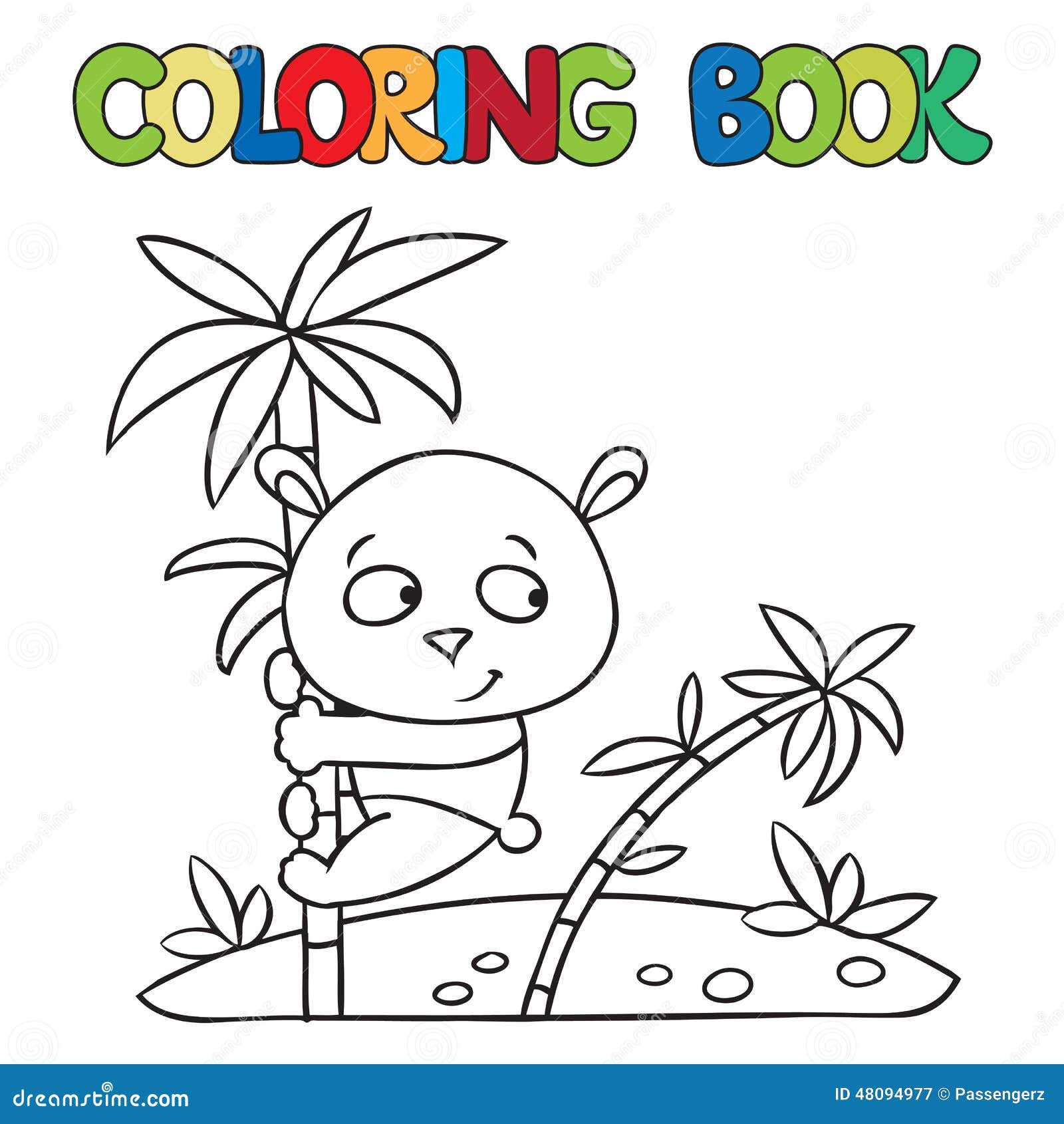 Coloring Book Of Little Panda On Bamboo Stock Illustration