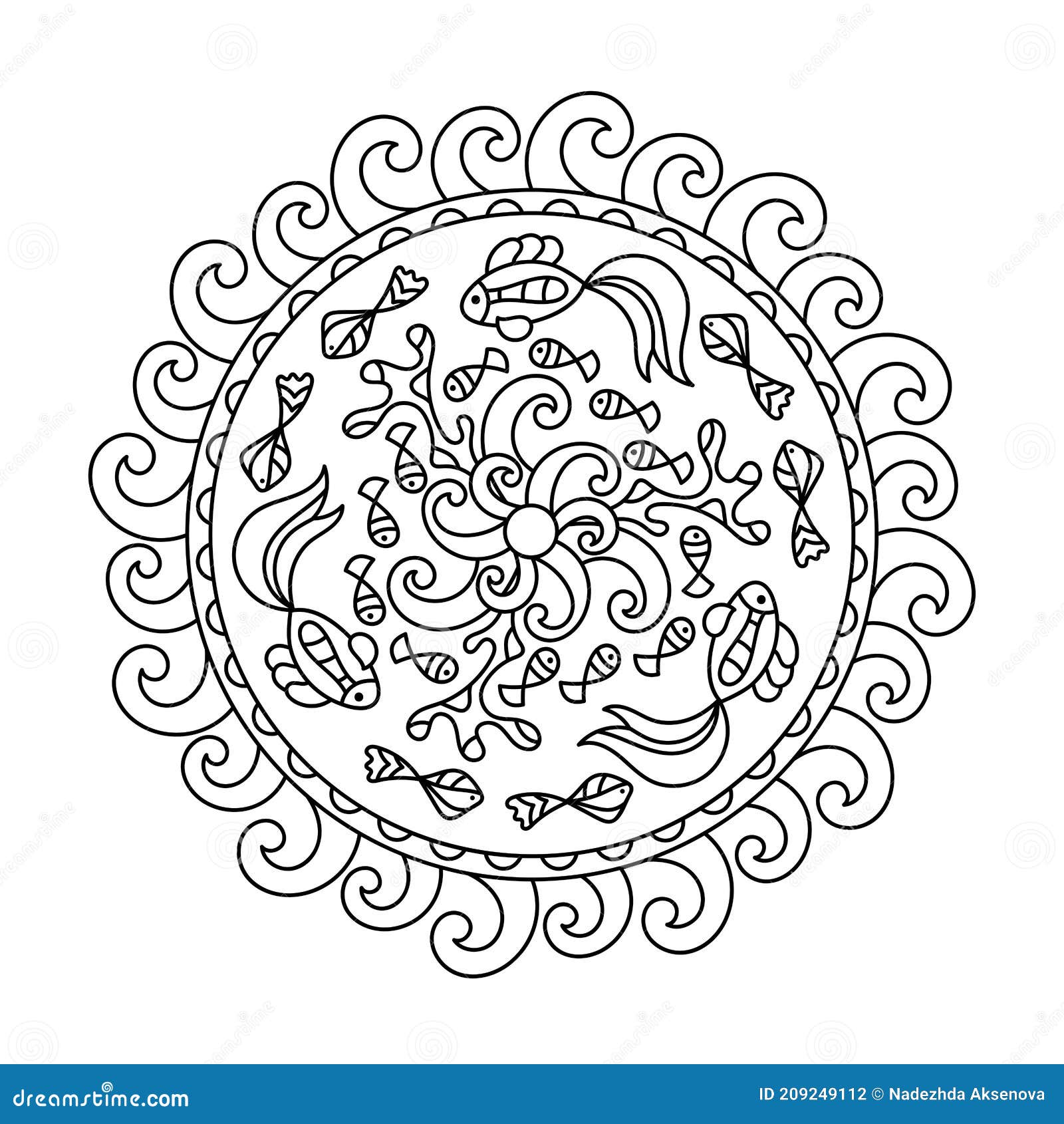 Coloring Book of Marine Life . Fish Mandala Stock Vector - Illustration ...