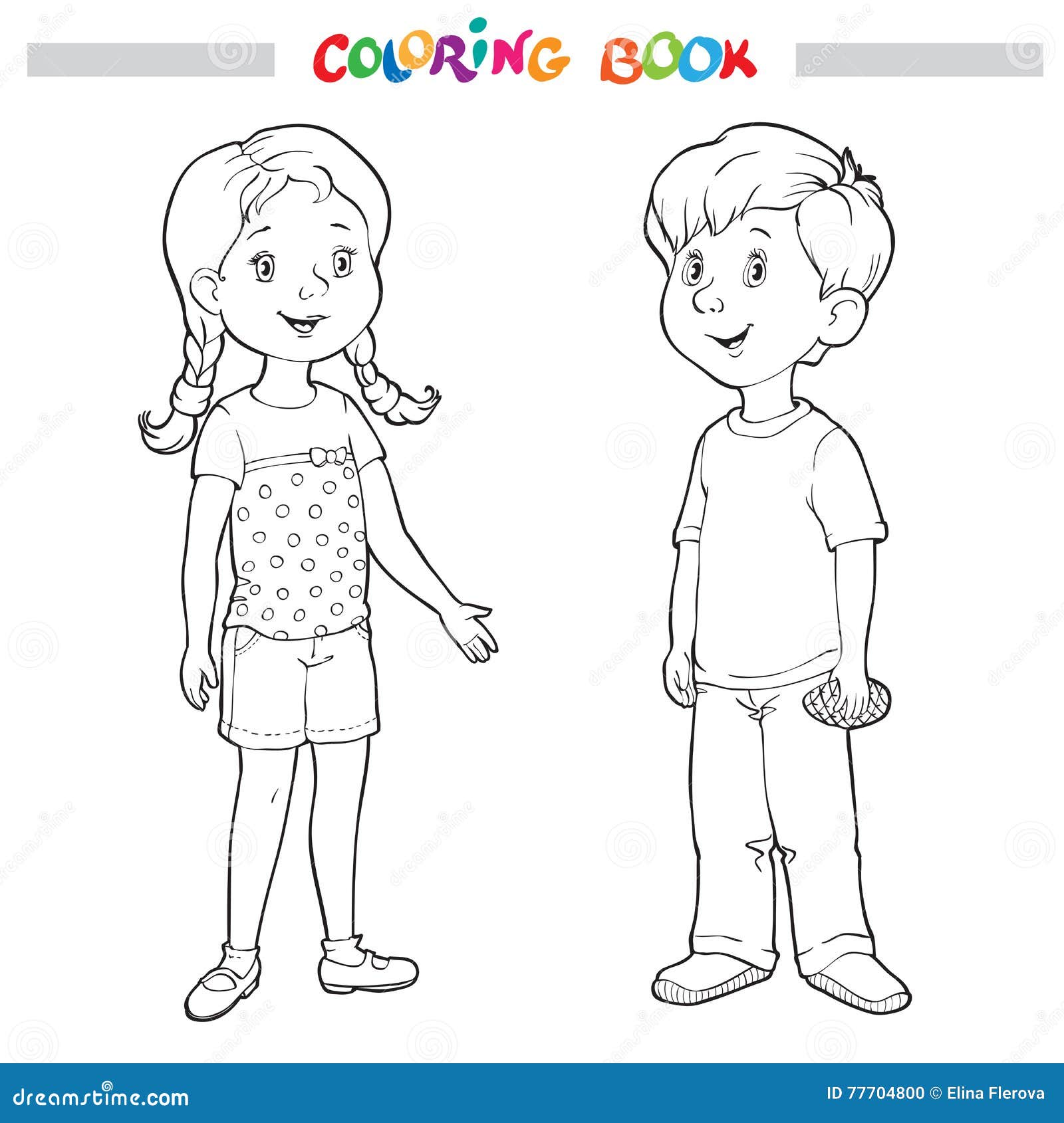 Coloring book or page Boy and girl