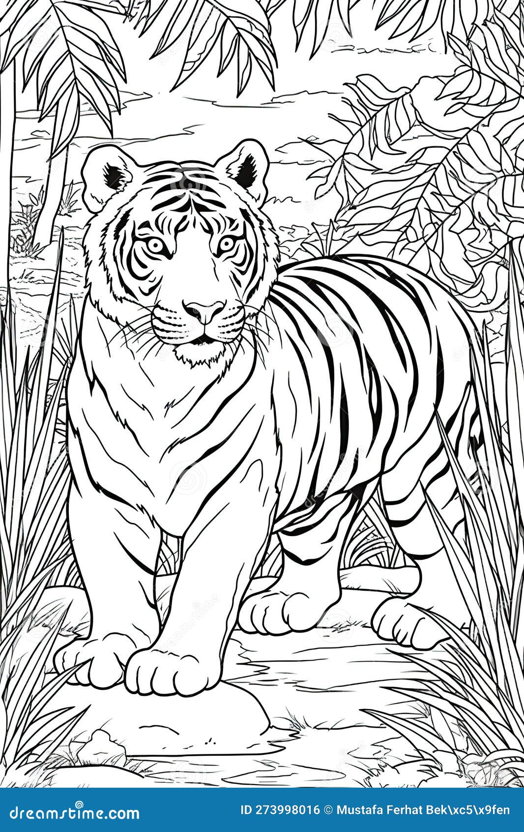 Coloring Book Page. Cartoon Animals for Kids, Tiger. Generative AI ...