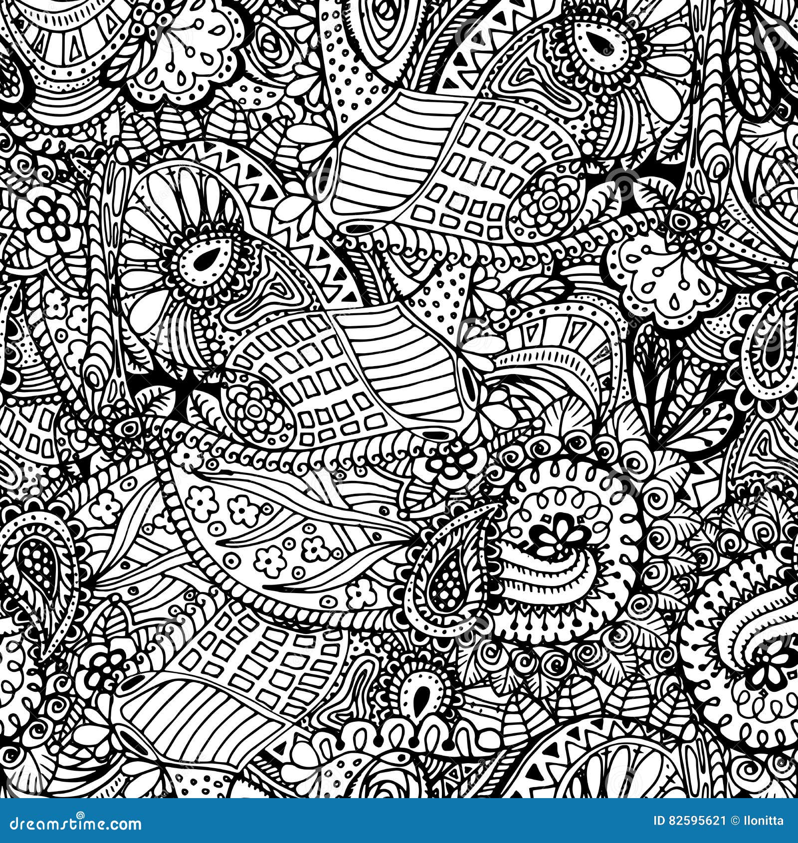 Coloring Book Page Design with Seamless Pattern. Mandala Ethnic ...