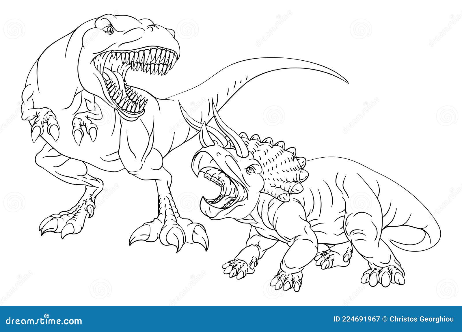 How to Draw Dinosaur: Tyrannosaurus Rex and Triceratops 