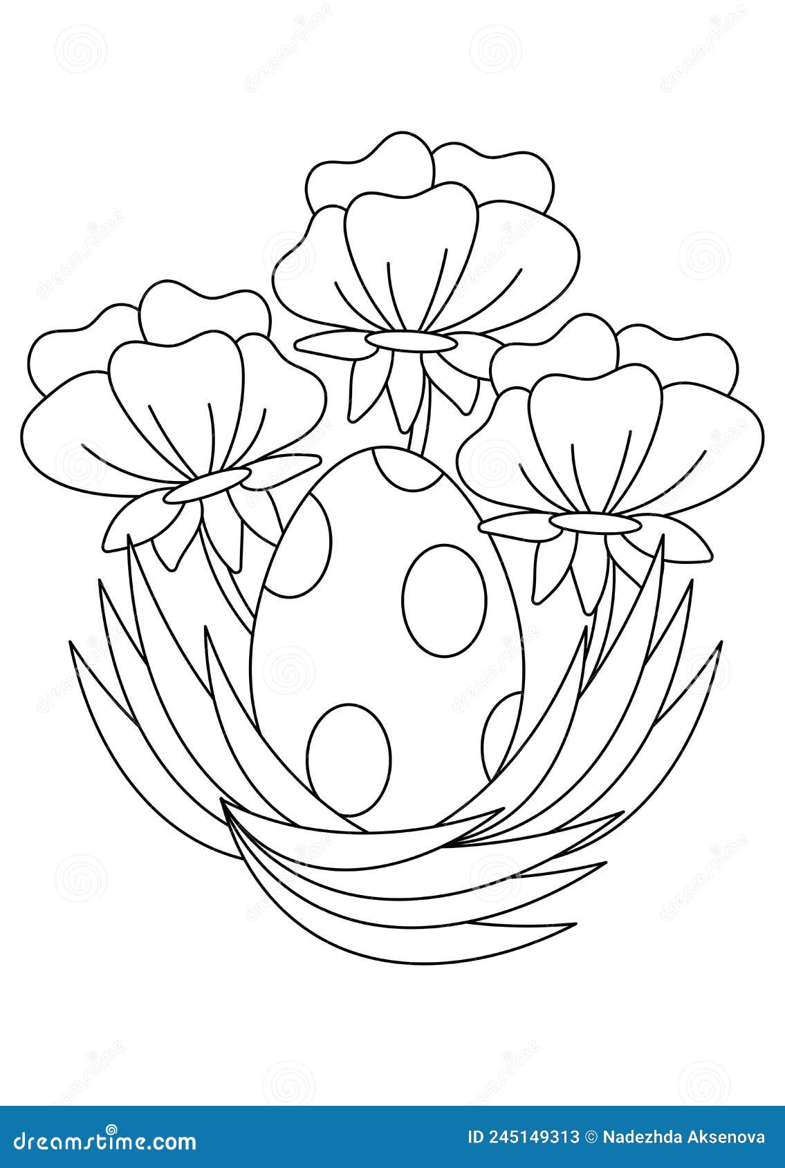 Coloring Book Page . Easter Egg and Flowers, Vector Illustration Stock Vector - Illustration of ...