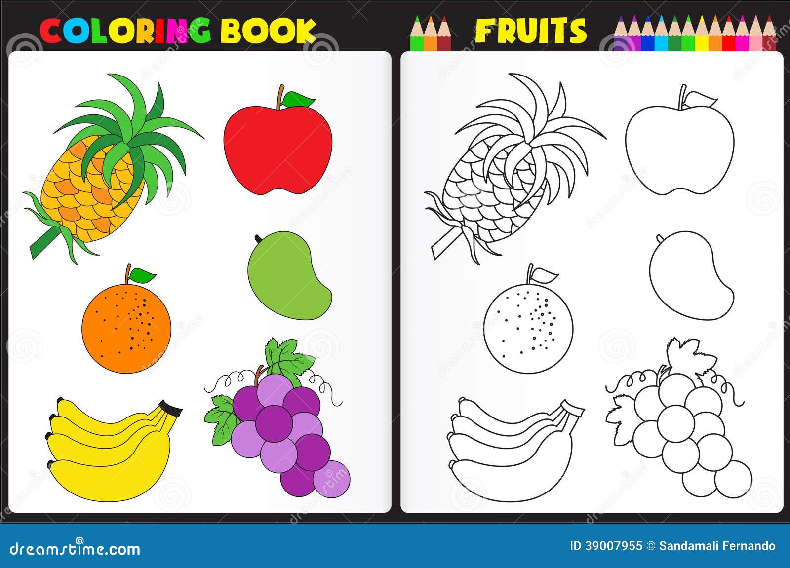 Coloring book page fruits stock vector. Illustration of ...