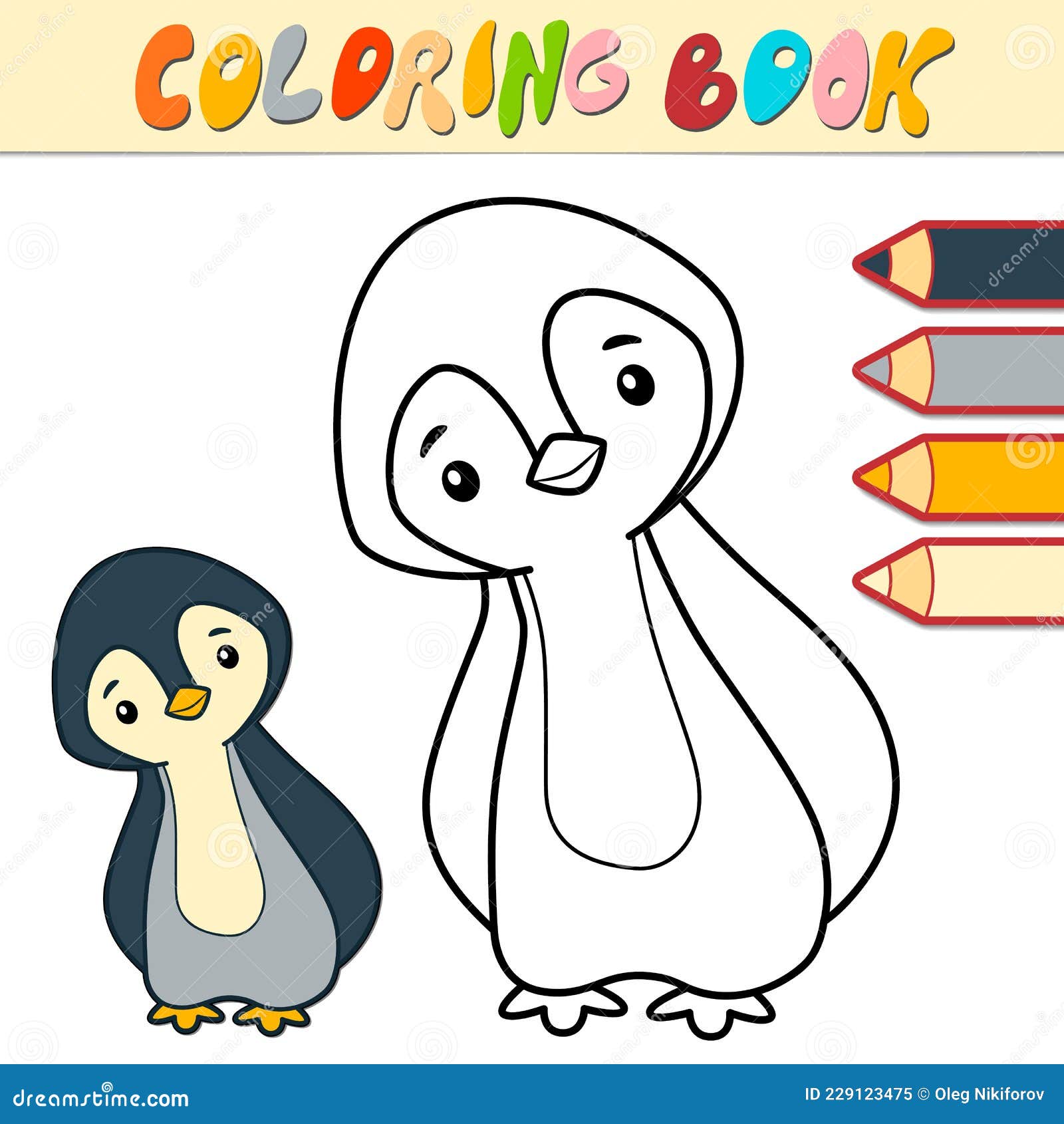 Coloring Book or Page for Kids. Penguin Black and White Vector Stock ...