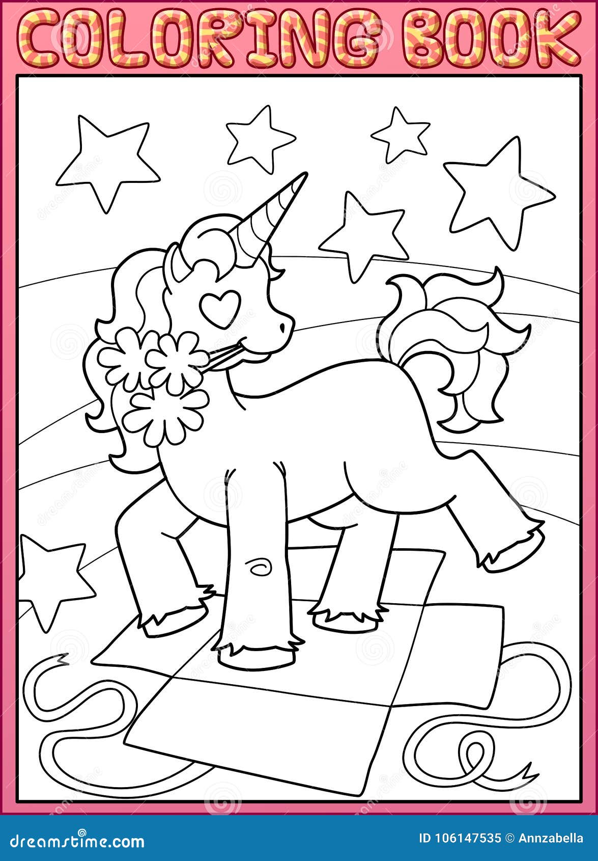 coloring book page little unicorn birthday party stock vector