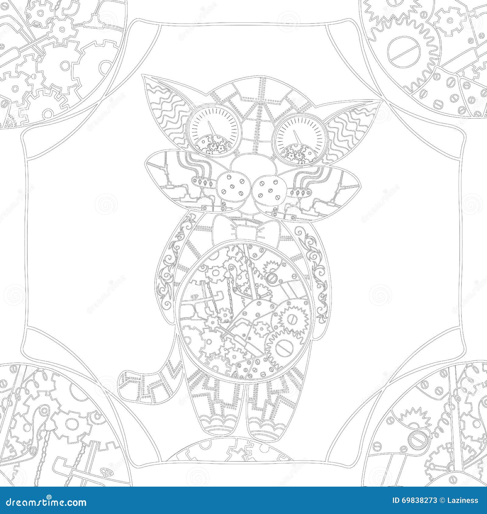 Coloring Book Page with Mechanical Cat Stock Vector - Illustration of