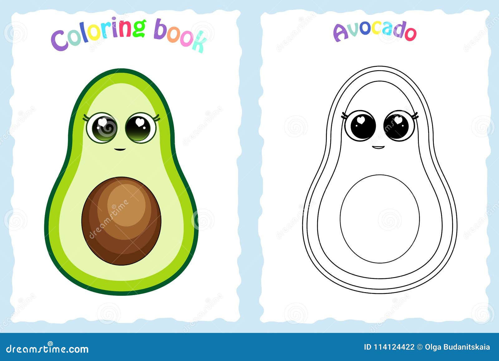 Coloring Book Page for Preschool Children with Colorful Avocado ...