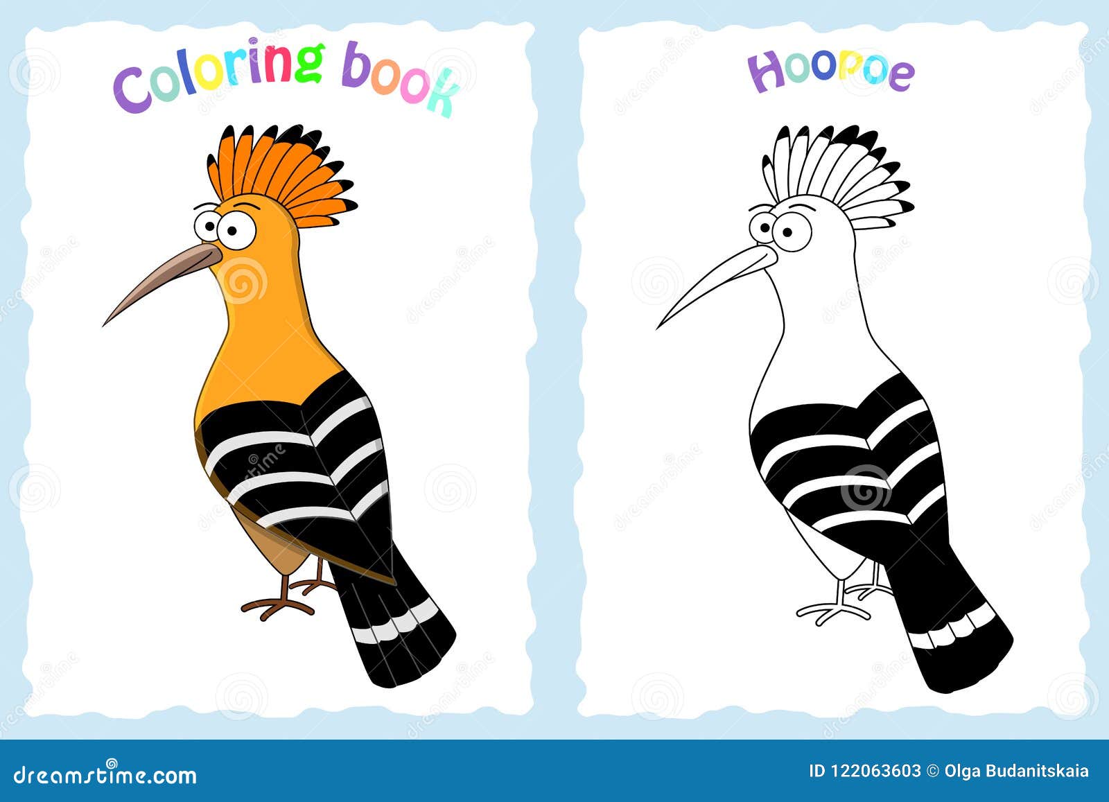 Download Coloring Book Page For Preschool Children With Colorful Hoopoe Stock Vector Illustration Of Black Book 122063603
