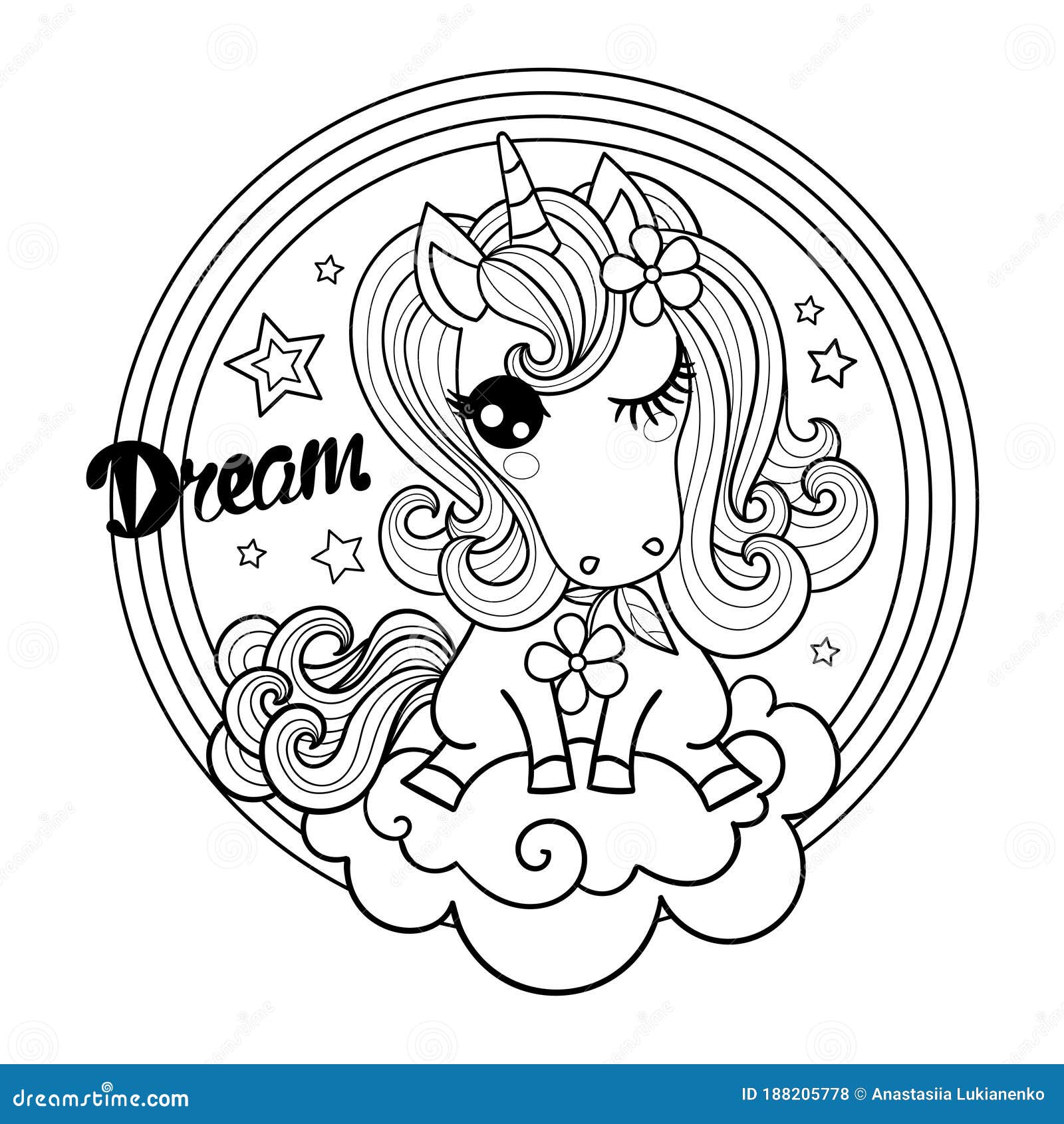 Coloring Book Page or Print with Unicorn. Doodle Vector Illustration ...