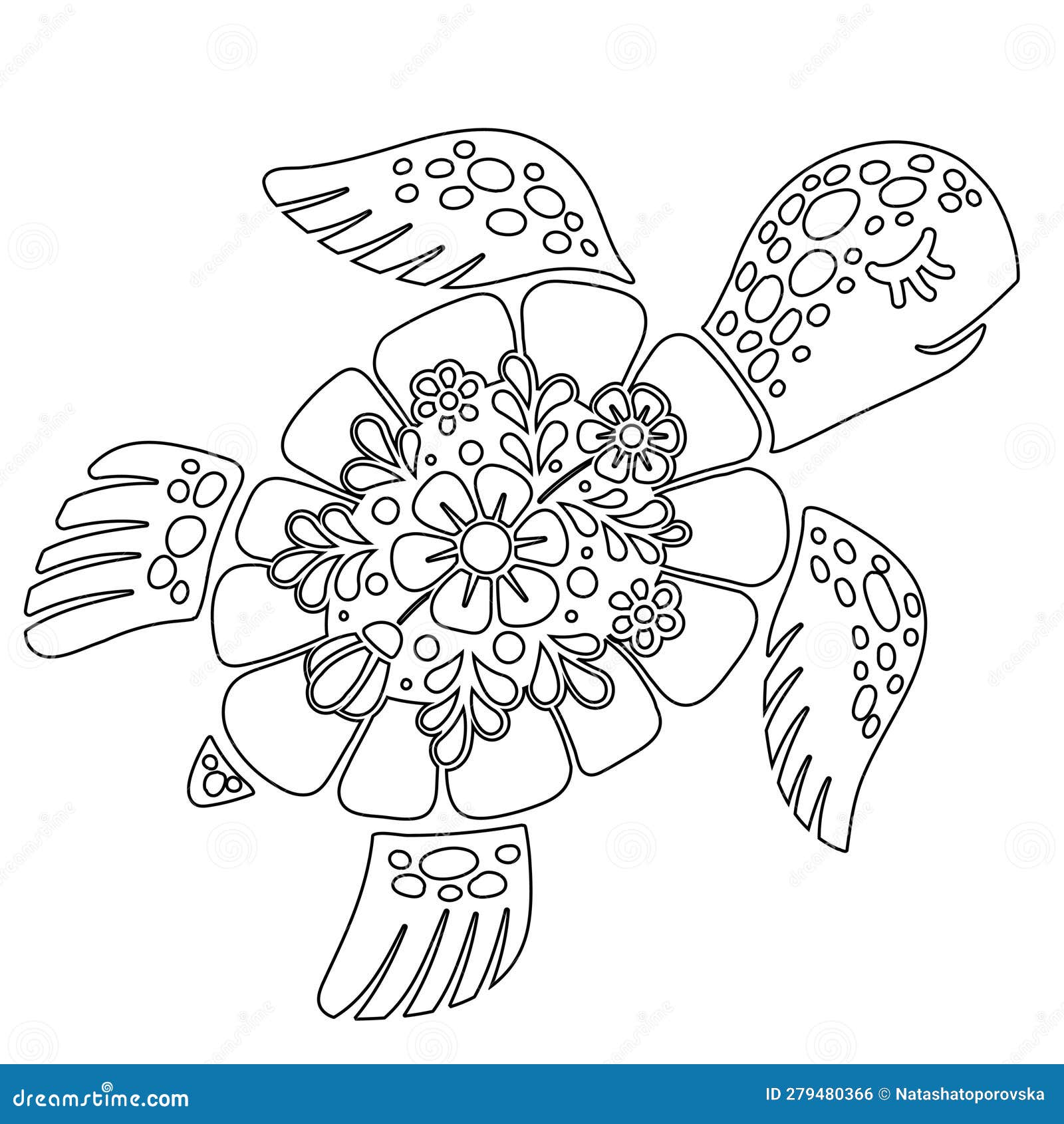 Coloring Book Page of a Sea Turtle. Black and White Vector Coloring for