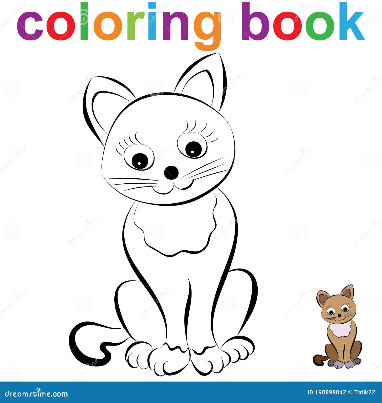 Coloring Book Page Template with a Cute Sitting Cat, for Kids Stock Vector - Illustration of ...