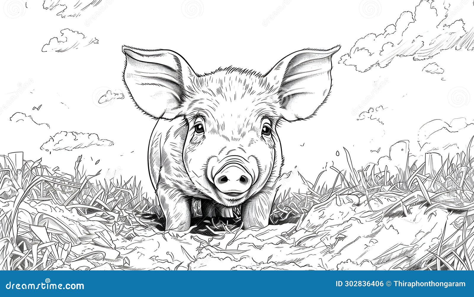 Coloring book pig theme stock illustration. Illustration of isolated