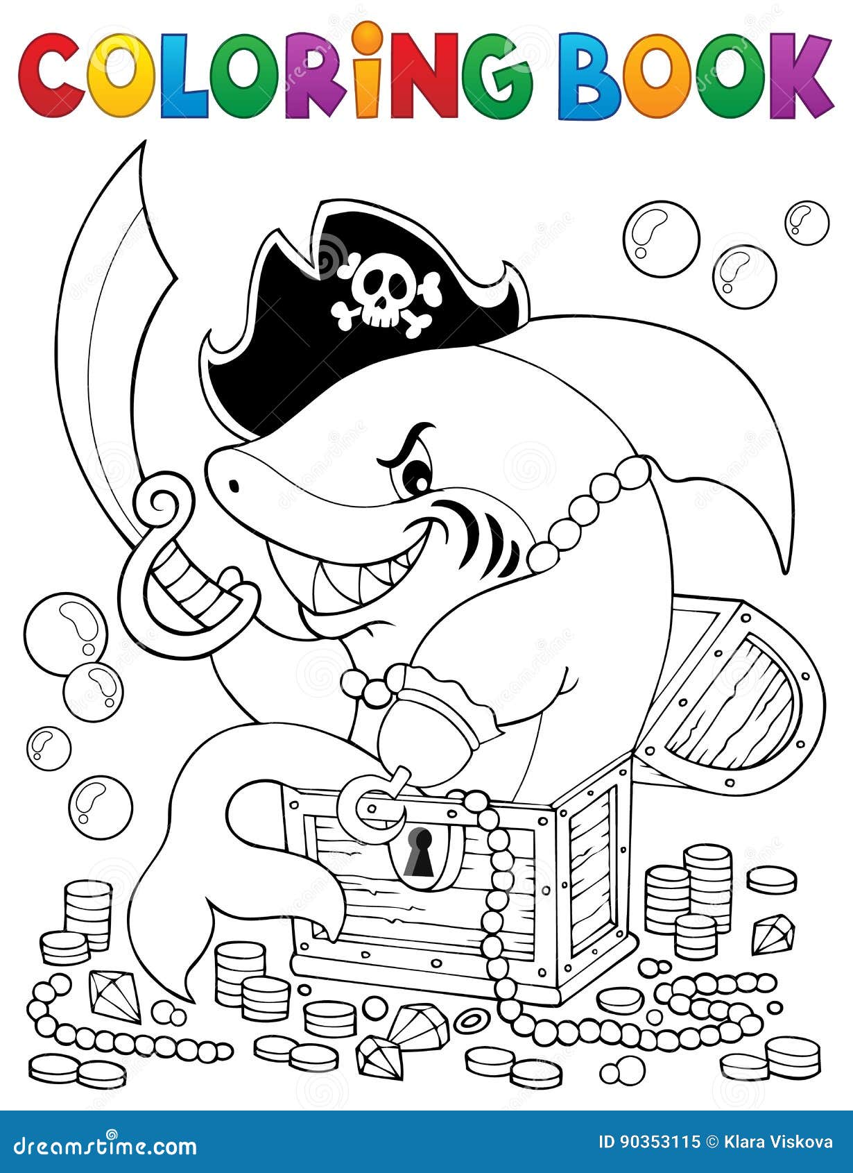 Pirate Coloring Page For Children With Cute Mermaid. Vector Treasure Island Outline Illustration ...