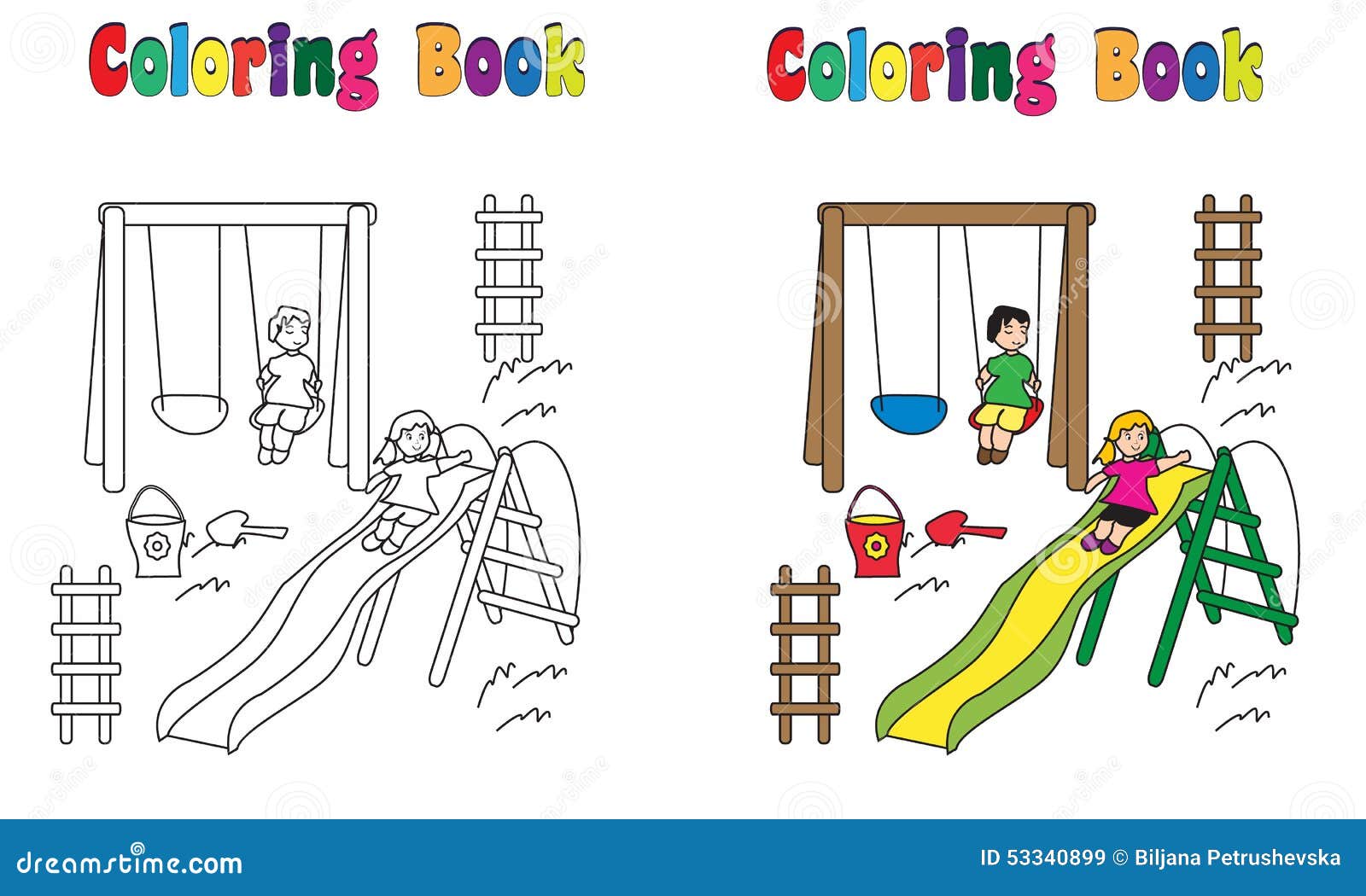 Coloring Book Playground With Children Stock Vector - Illustration of