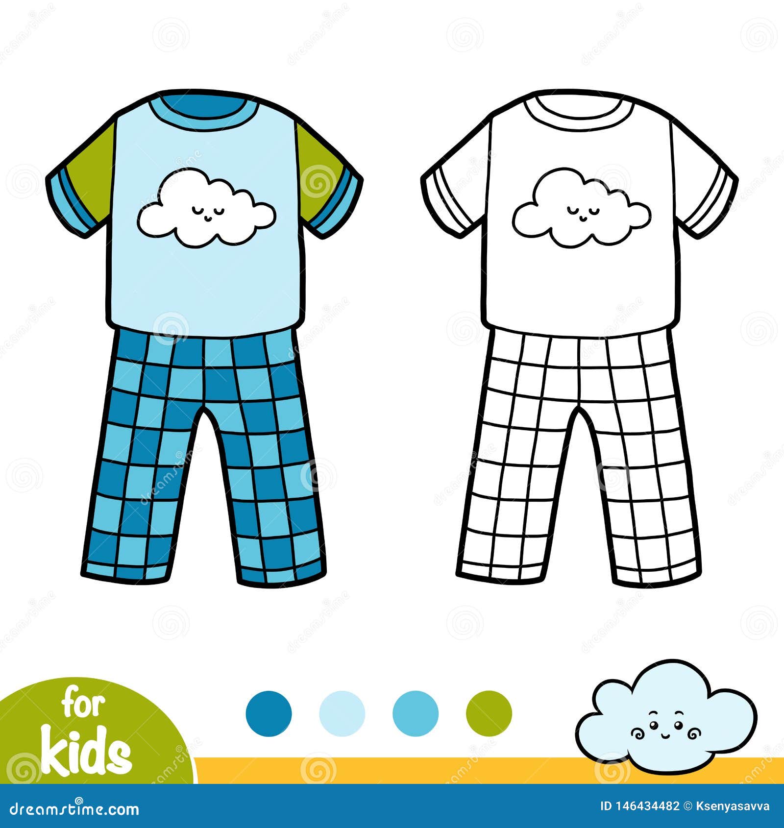 Coloring Book, Pyjamas with Cute Cloud Stock Vector - Illustration of ...