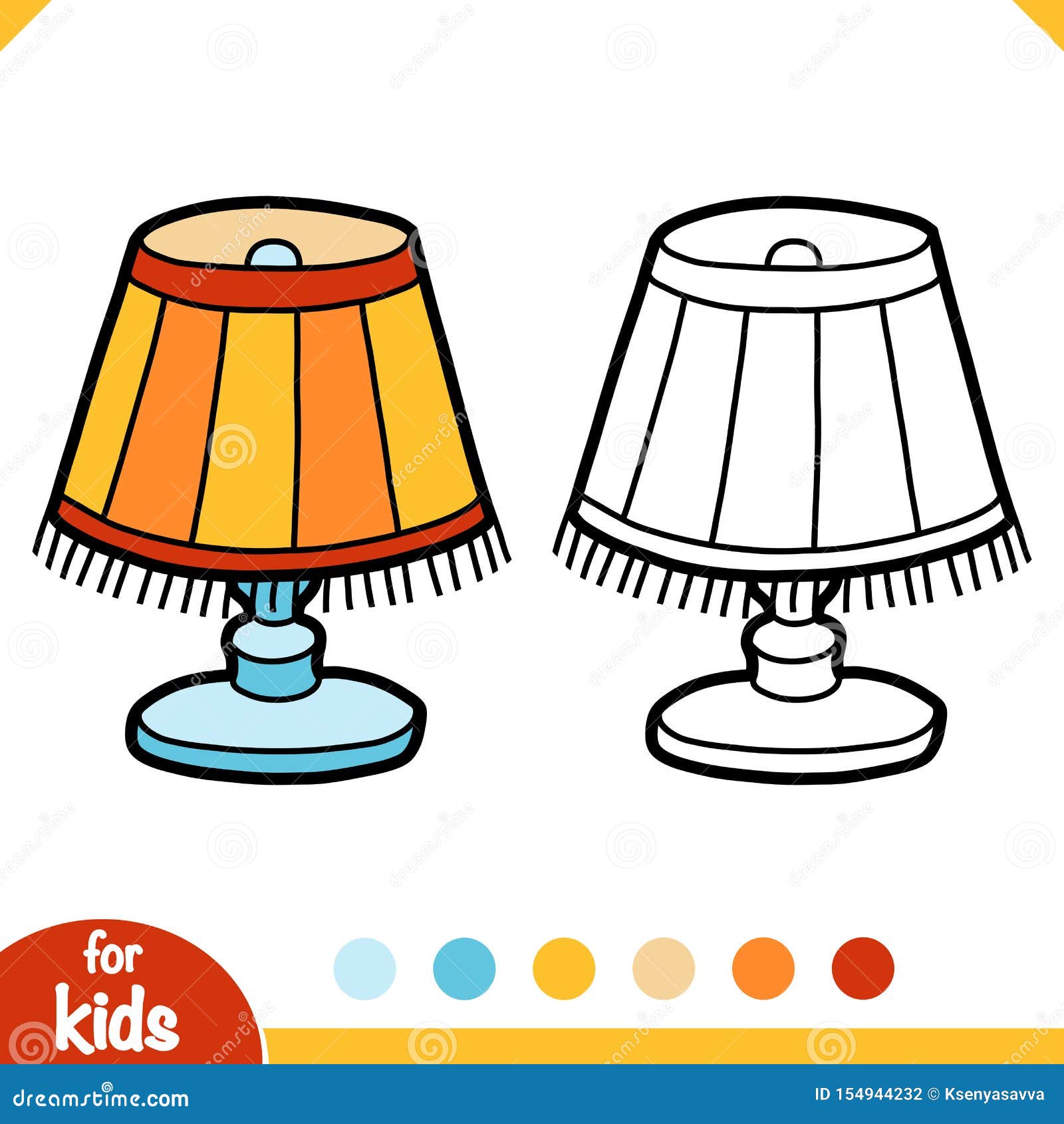 Coloring Book, Reading Lamp with Lampshade Stock Vector Illustration