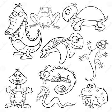 Coloring Book with Reptiles and Amphibians Stock Vector - Illustration ...