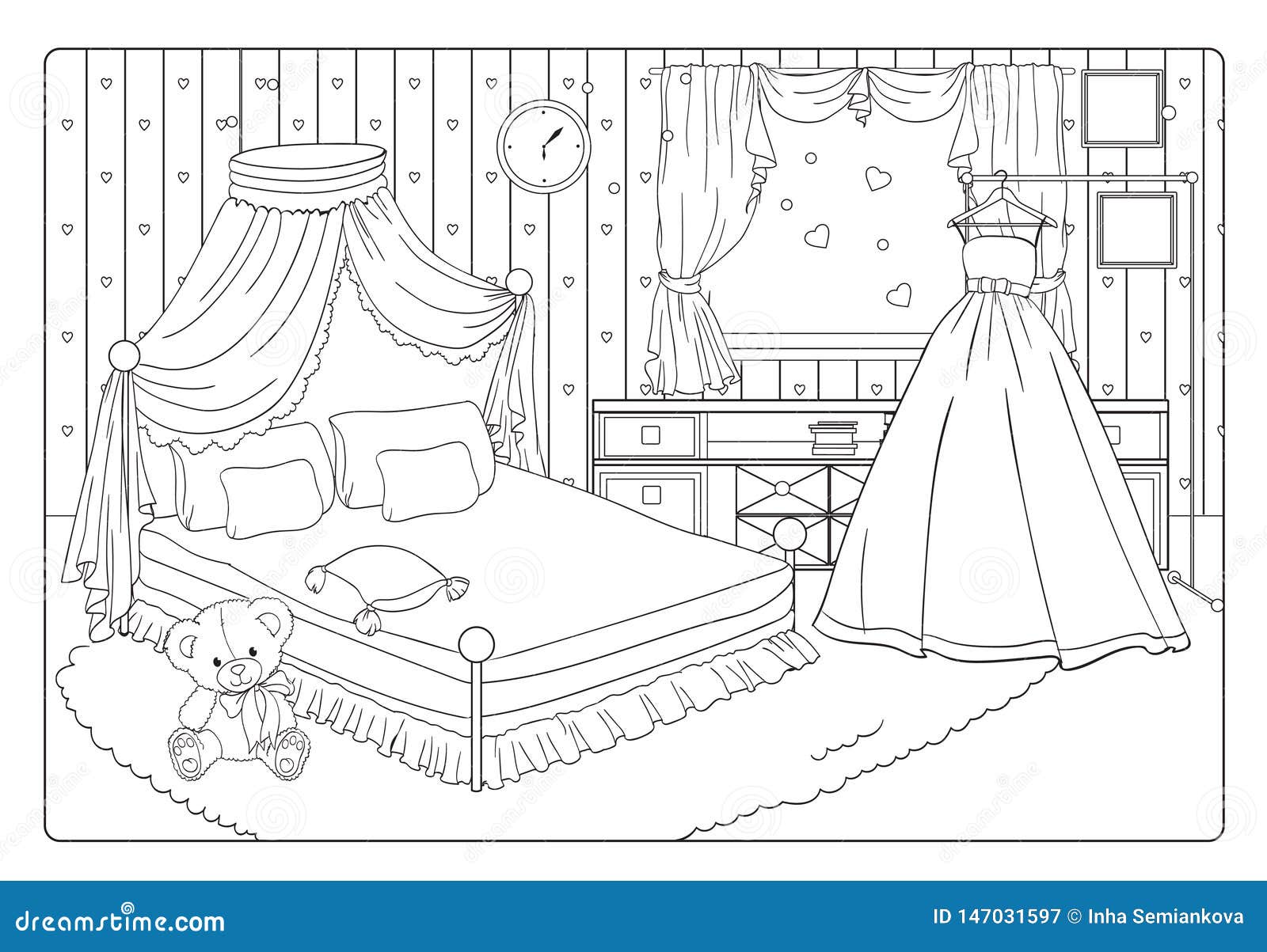 Coloring Book Romantic Bride Or Princess Room Stock Vector