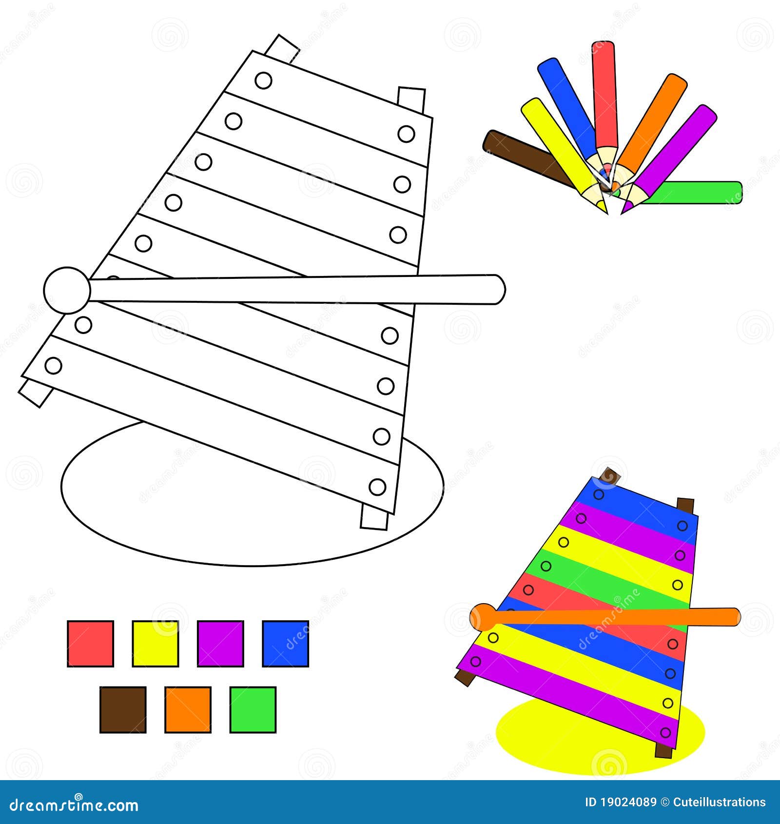 coloring book sketch : xylophone