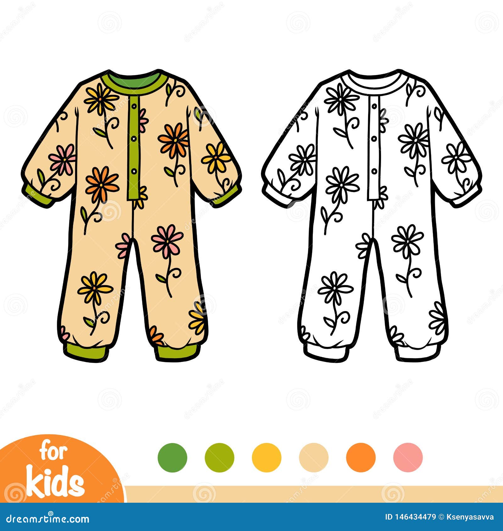 Coloring Book, Sleepsuit with Flowers Stock Vector - Illustration of ...