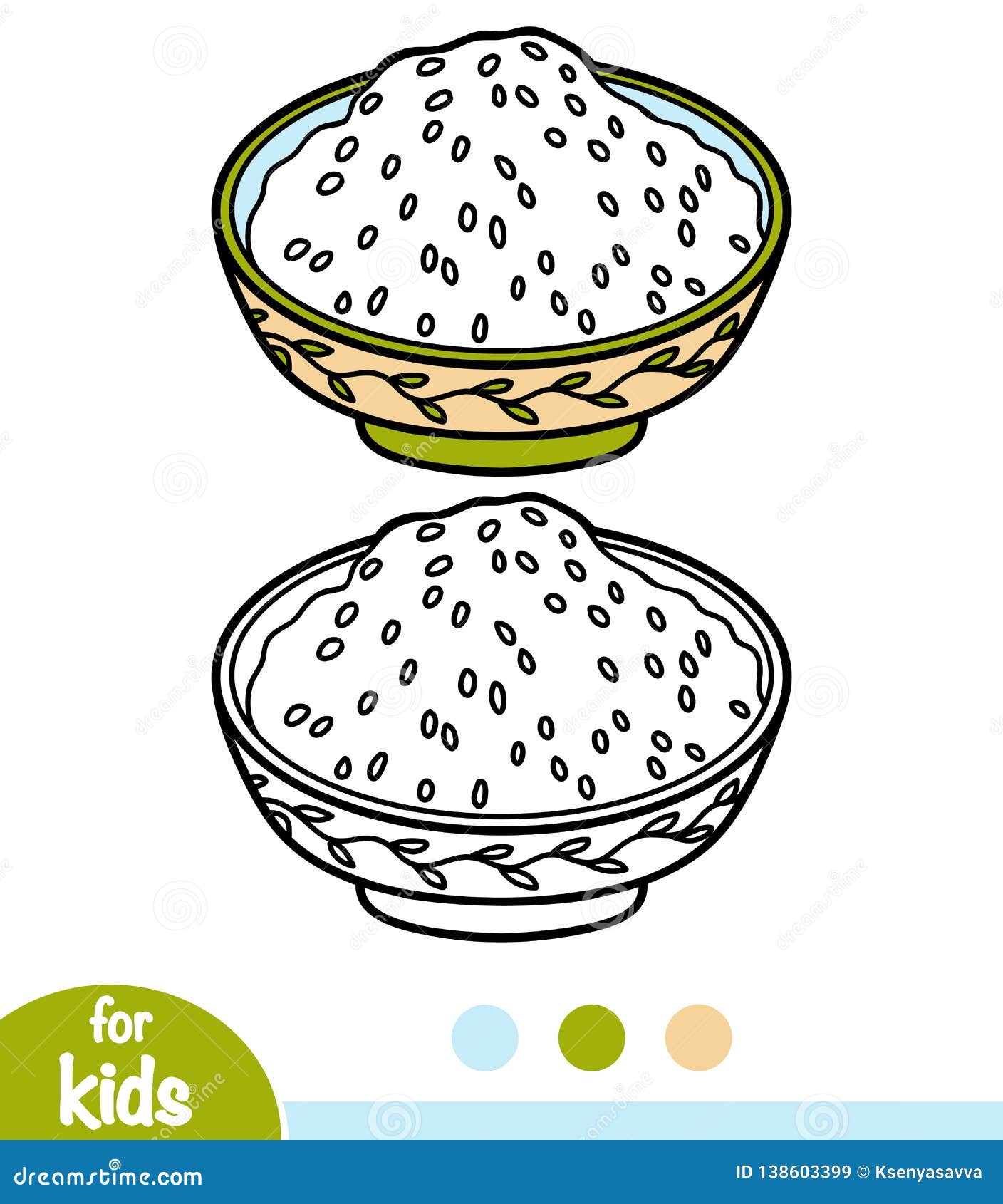 coloring book, steamed rice bowl