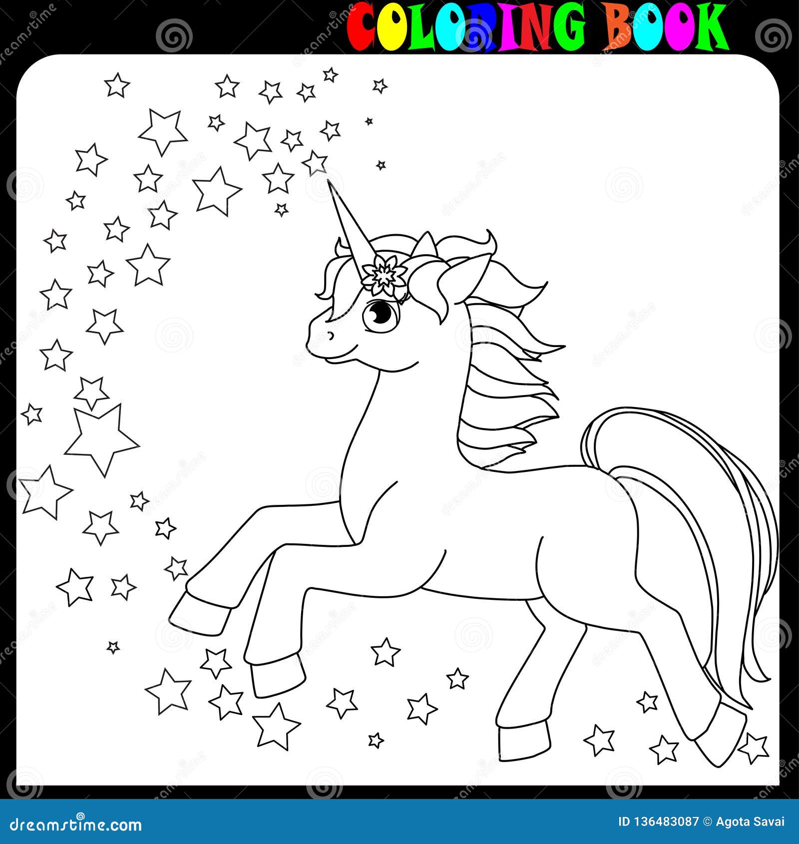 Download Coloring Book Unicorn Horse Or Pony Theme With Stars Stock Vector Illustration Of Template Animal 136483087