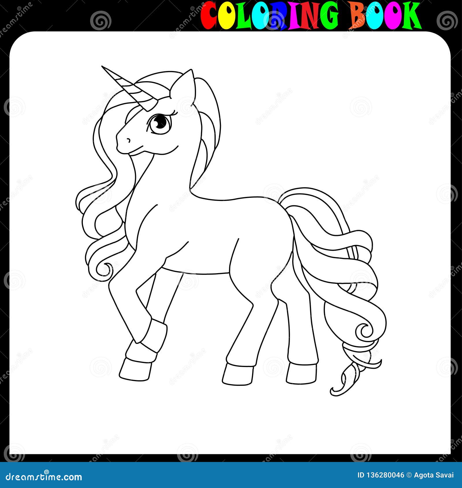 Coloring Book Unicorne, Horse or Pony Theme. Stock Vector