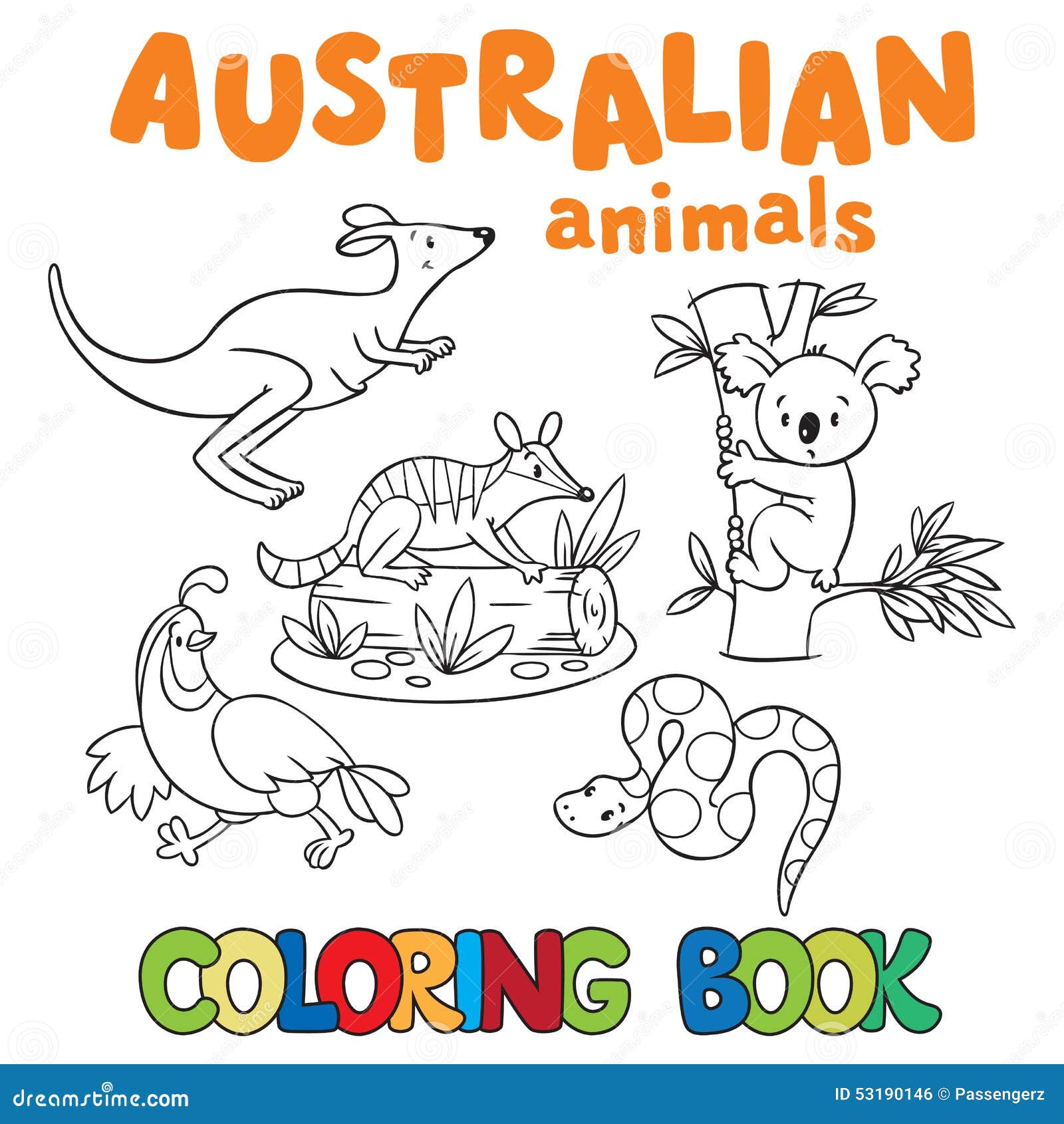 Download Coloring Book With Wild Animals Stock Vector Illustration Of Australian Font 53190146