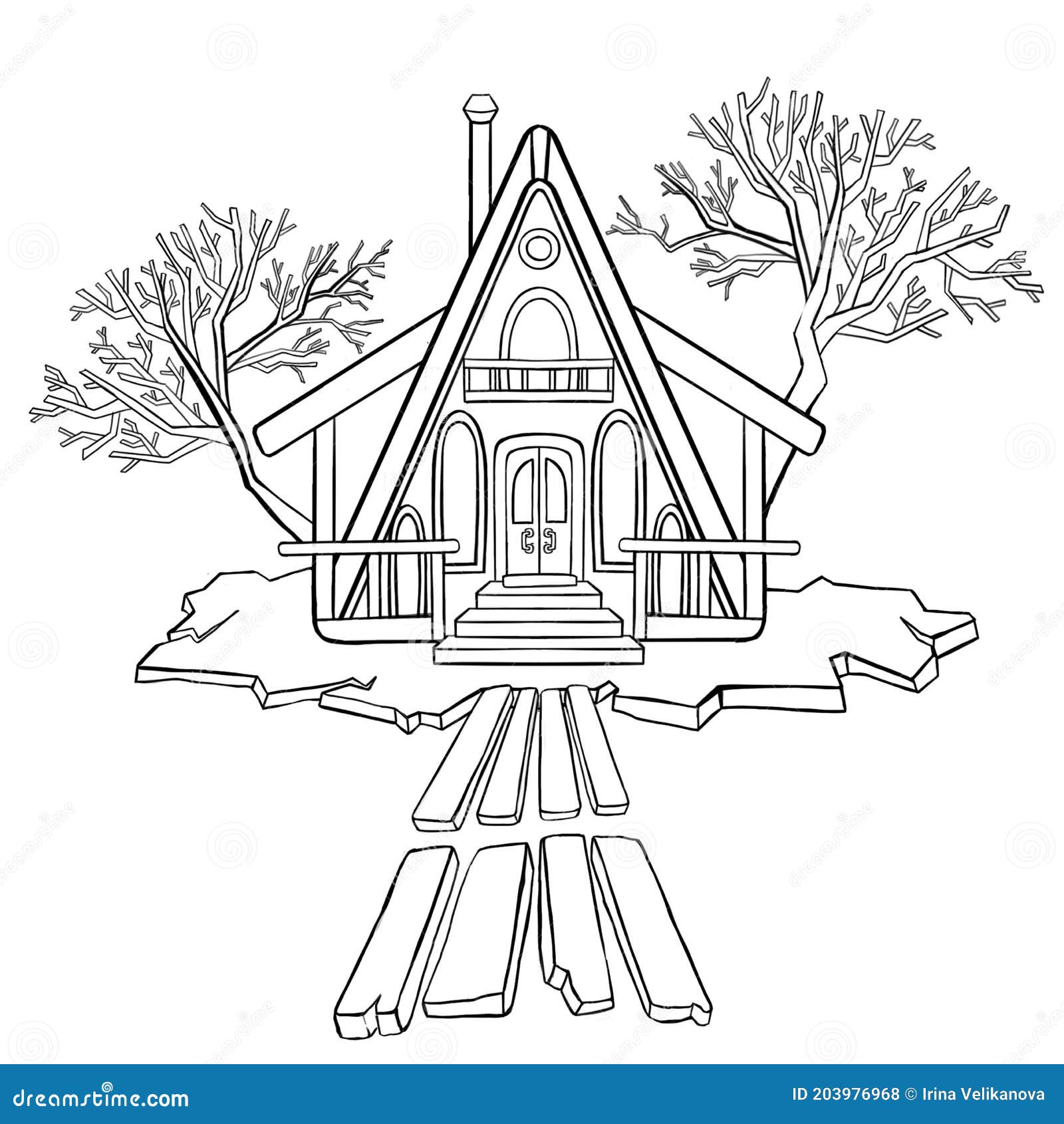 Download Coloring Book Winter Night House In The Mountains Stock Illustration Illustration Of Farm Christmas 203976968