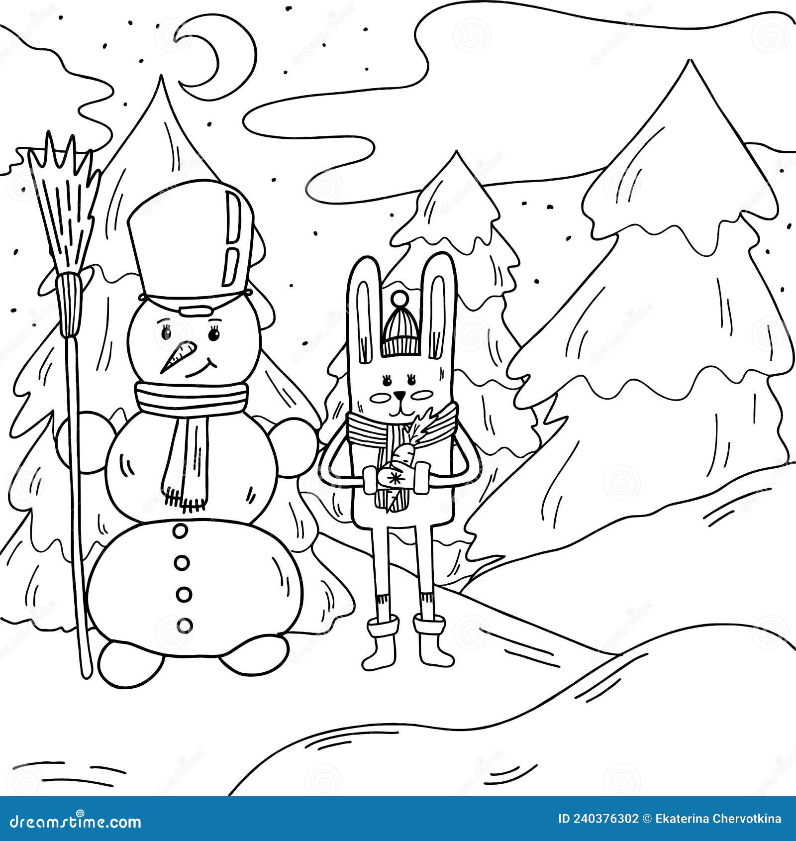Coloring Bunny To Make a Snowman in Winter Stock Vector - Illustration